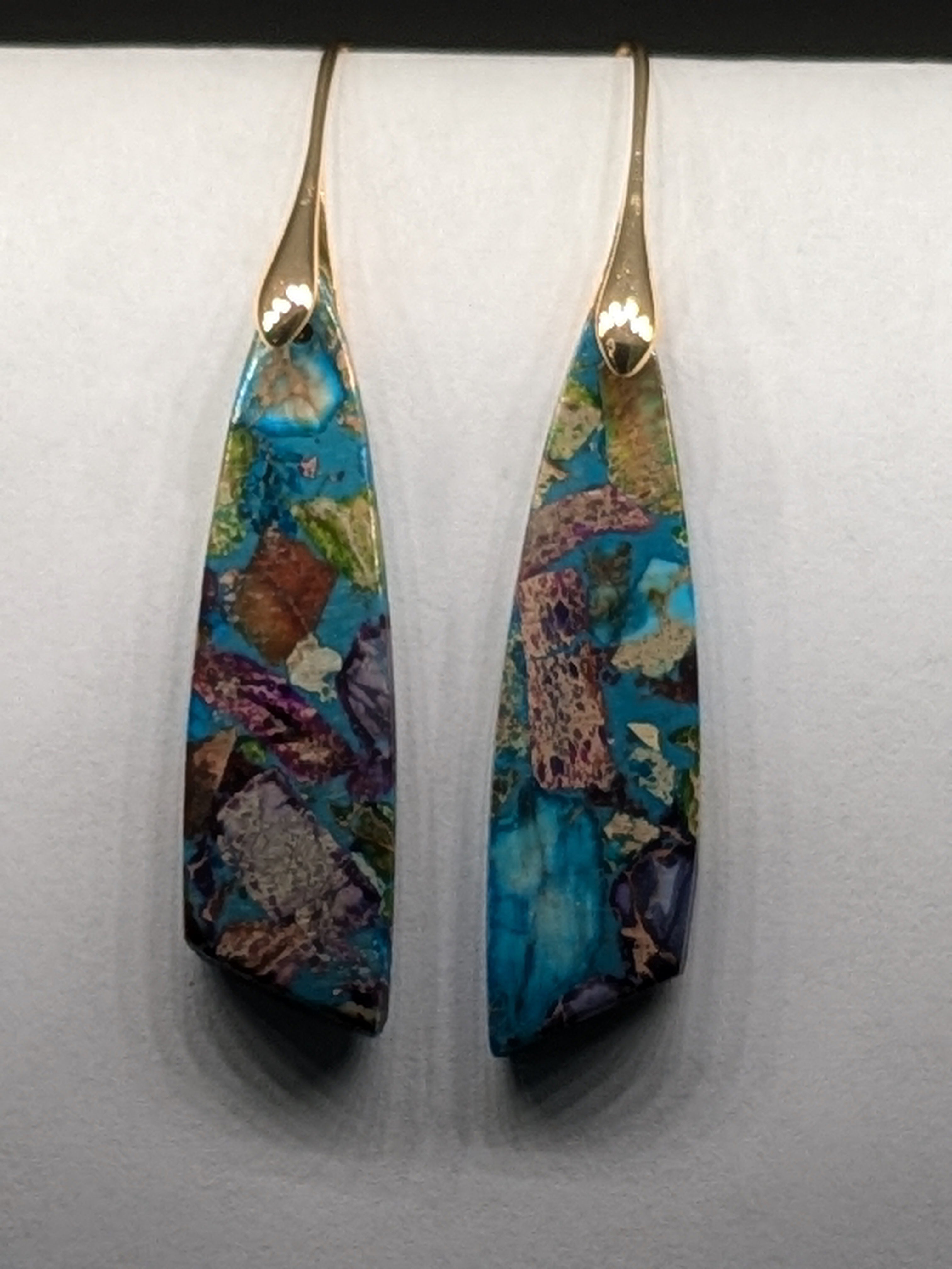 Natural Stone Earrings in a variety of colors solid silver or gold hook Bohemian Boho