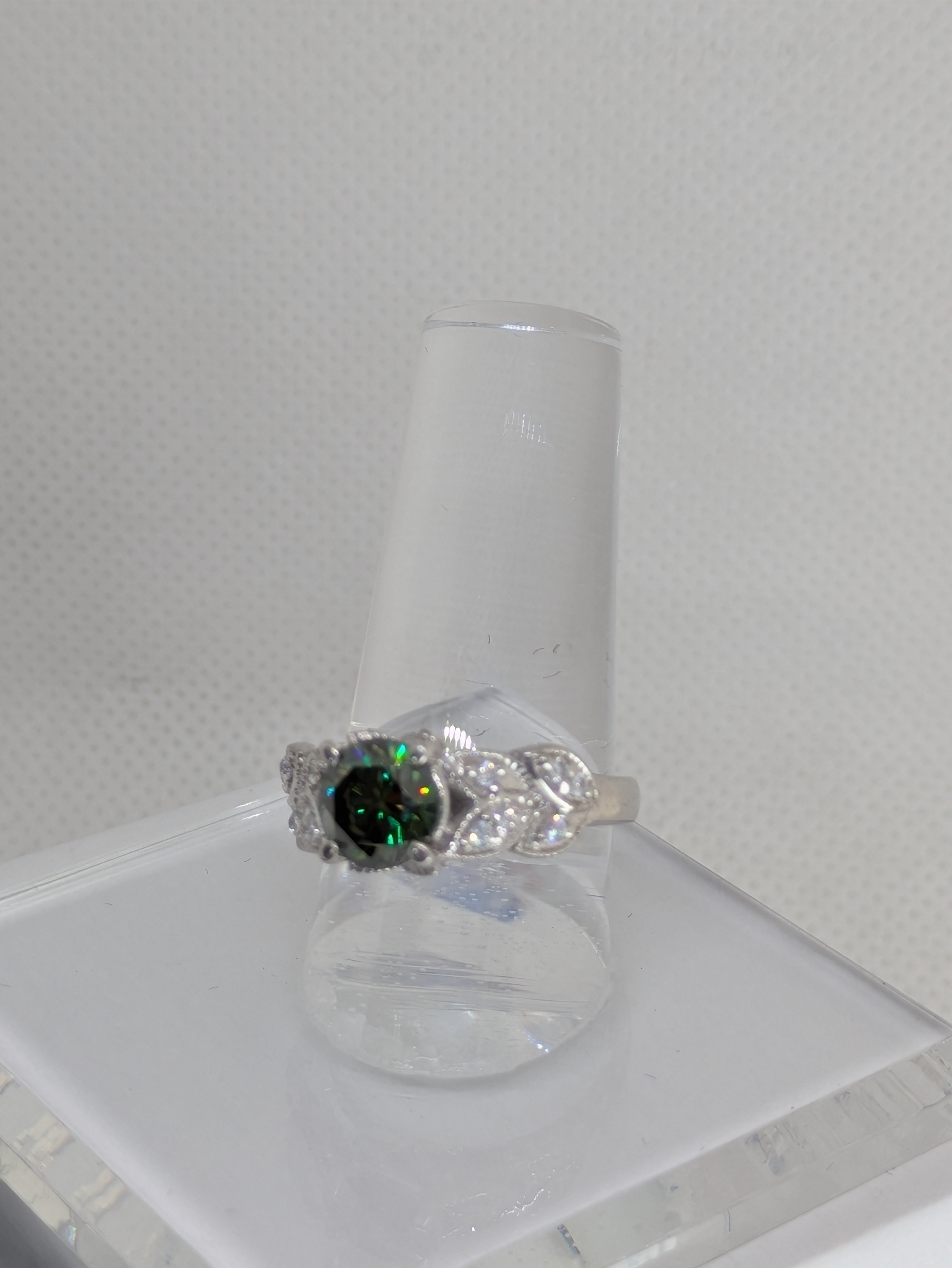 1ct Faceted Green Quartz Solitaire Ring with Micro‑Pavé White Topaz | Sterling Silver