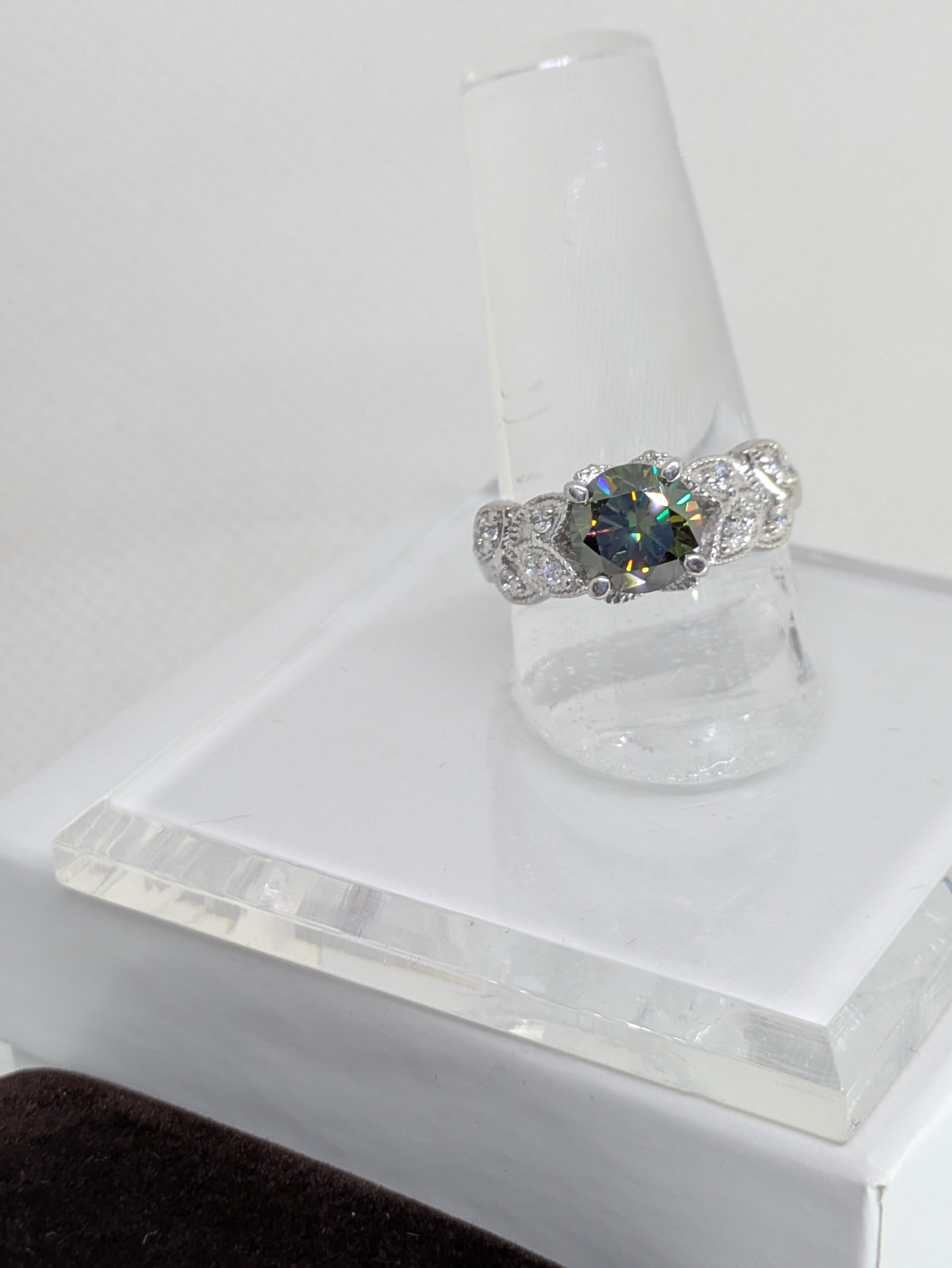 1ct Faceted Green Quartz Solitaire Ring with Micro‑Pavé White Topaz | Sterling Silver