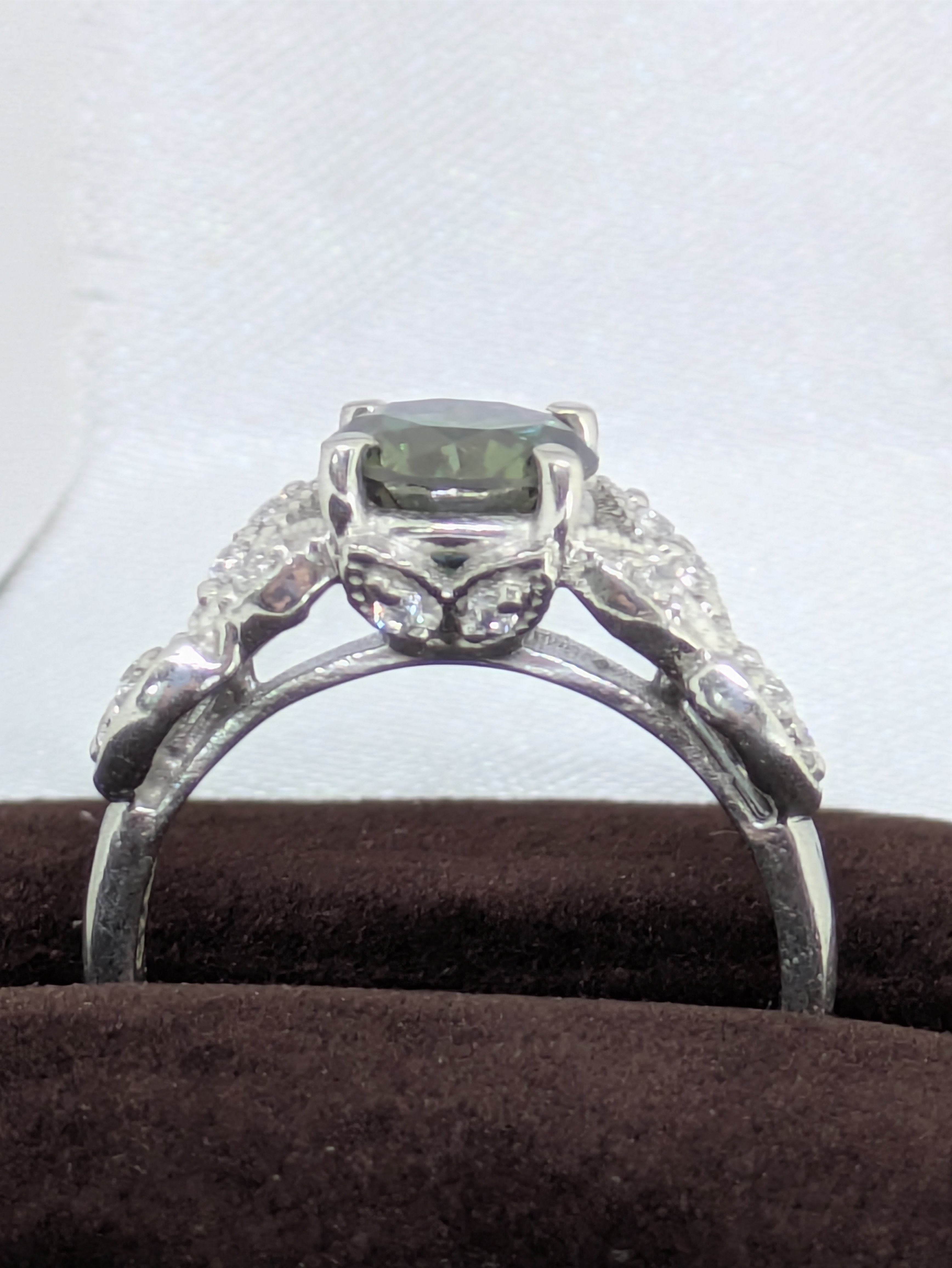 1ct Faceted Green Quartz Solitaire Ring with Micro‑Pavé White Topaz | Sterling Silver