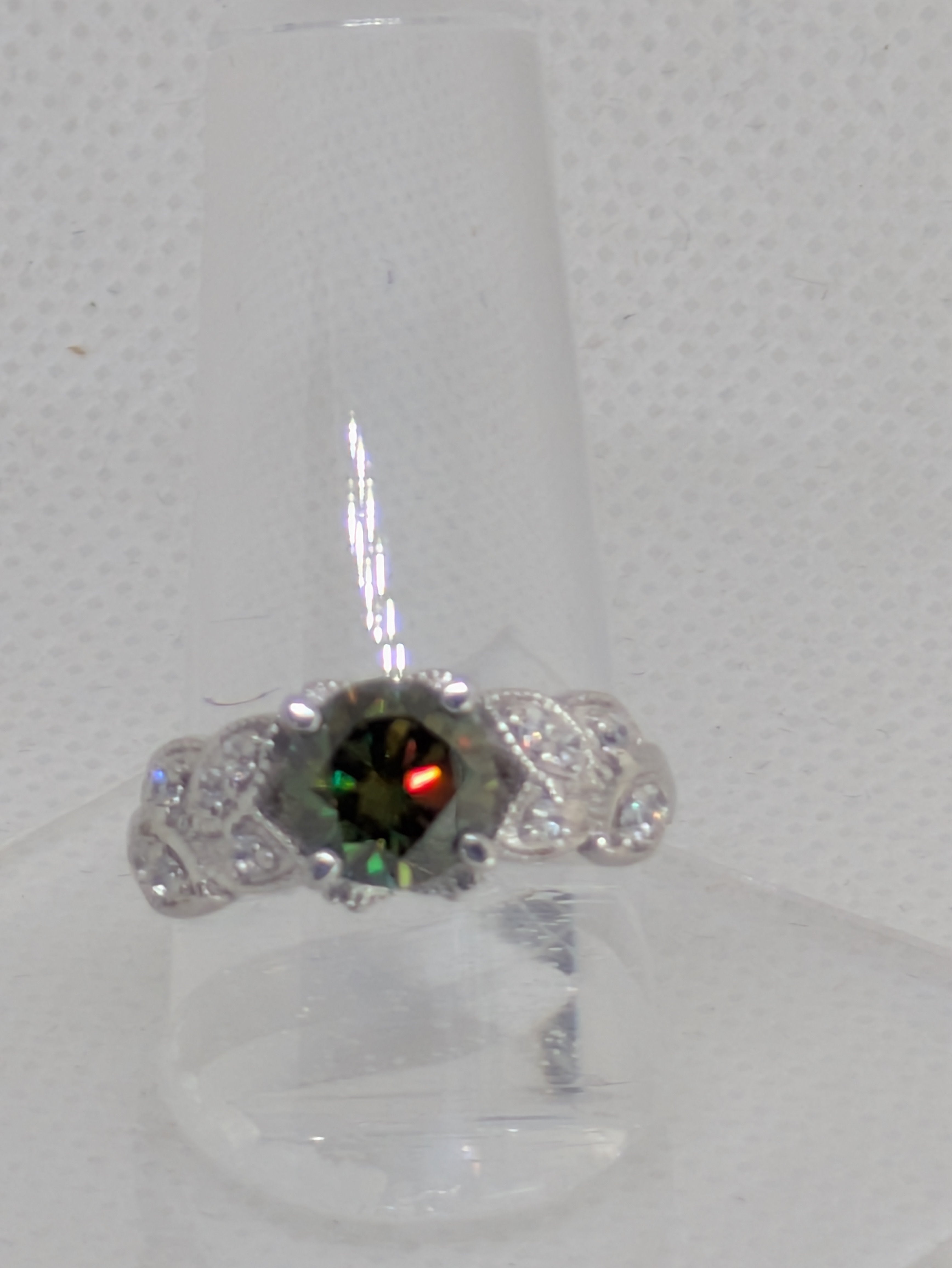 1ct Faceted Green Quartz Solitaire Ring with Micro‑Pavé White Topaz | Sterling Silver
