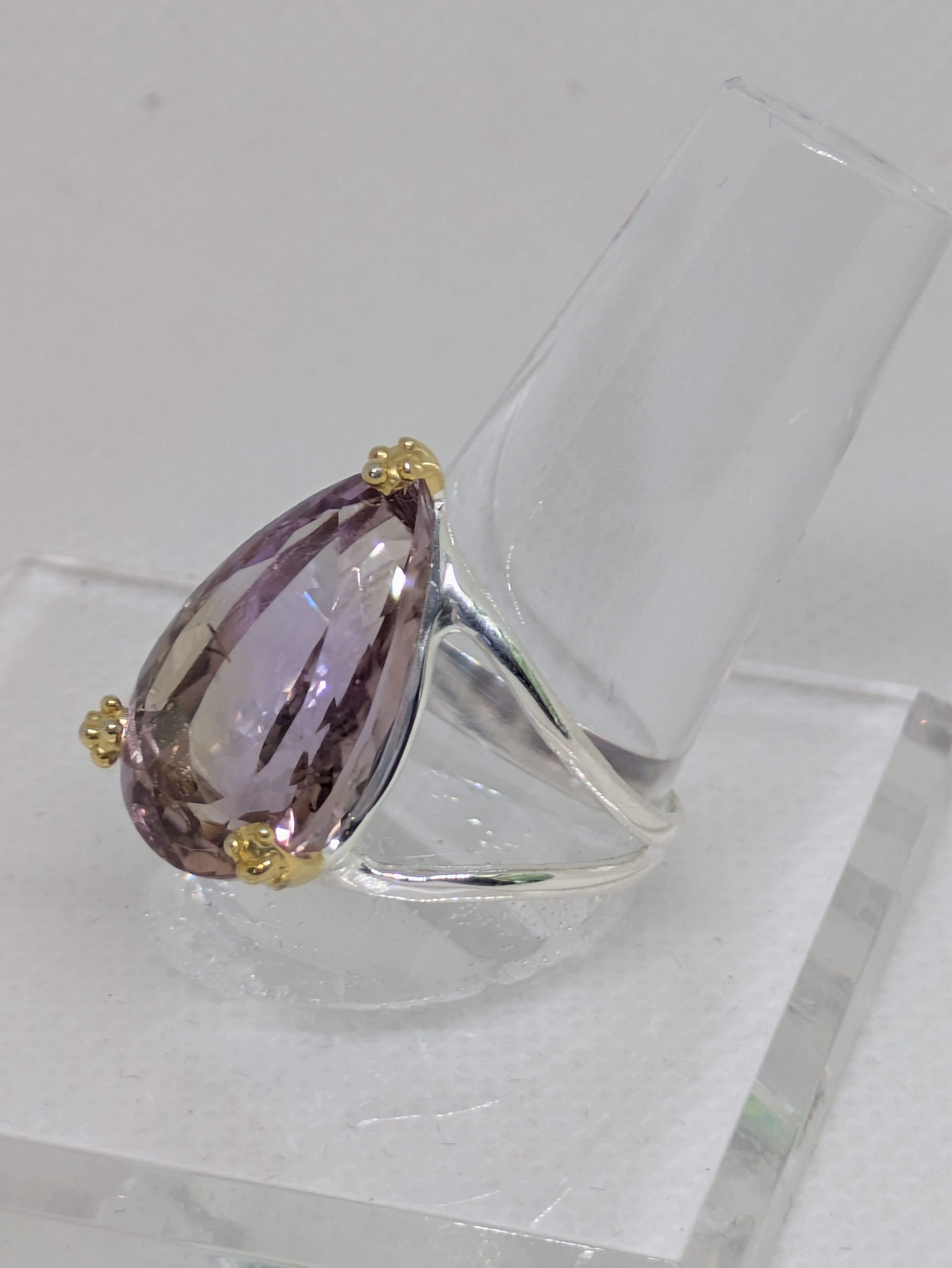 Natural Ametrine Statement Ring — Sterling Silver & Gold Prong Design (17.2 ct)