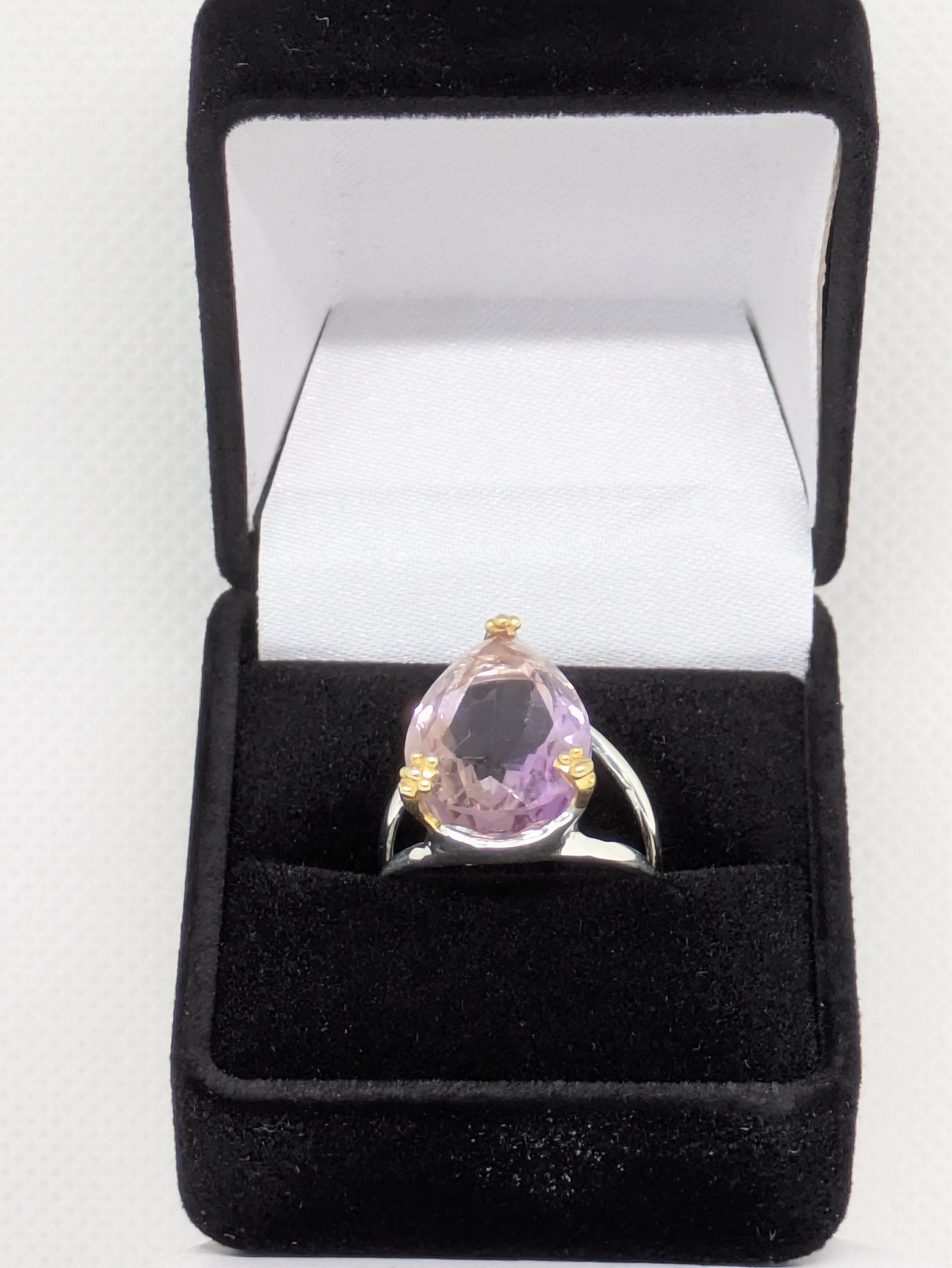 Natural Ametrine Statement Ring — Sterling Silver & Gold Prong Design (17.2 ct)