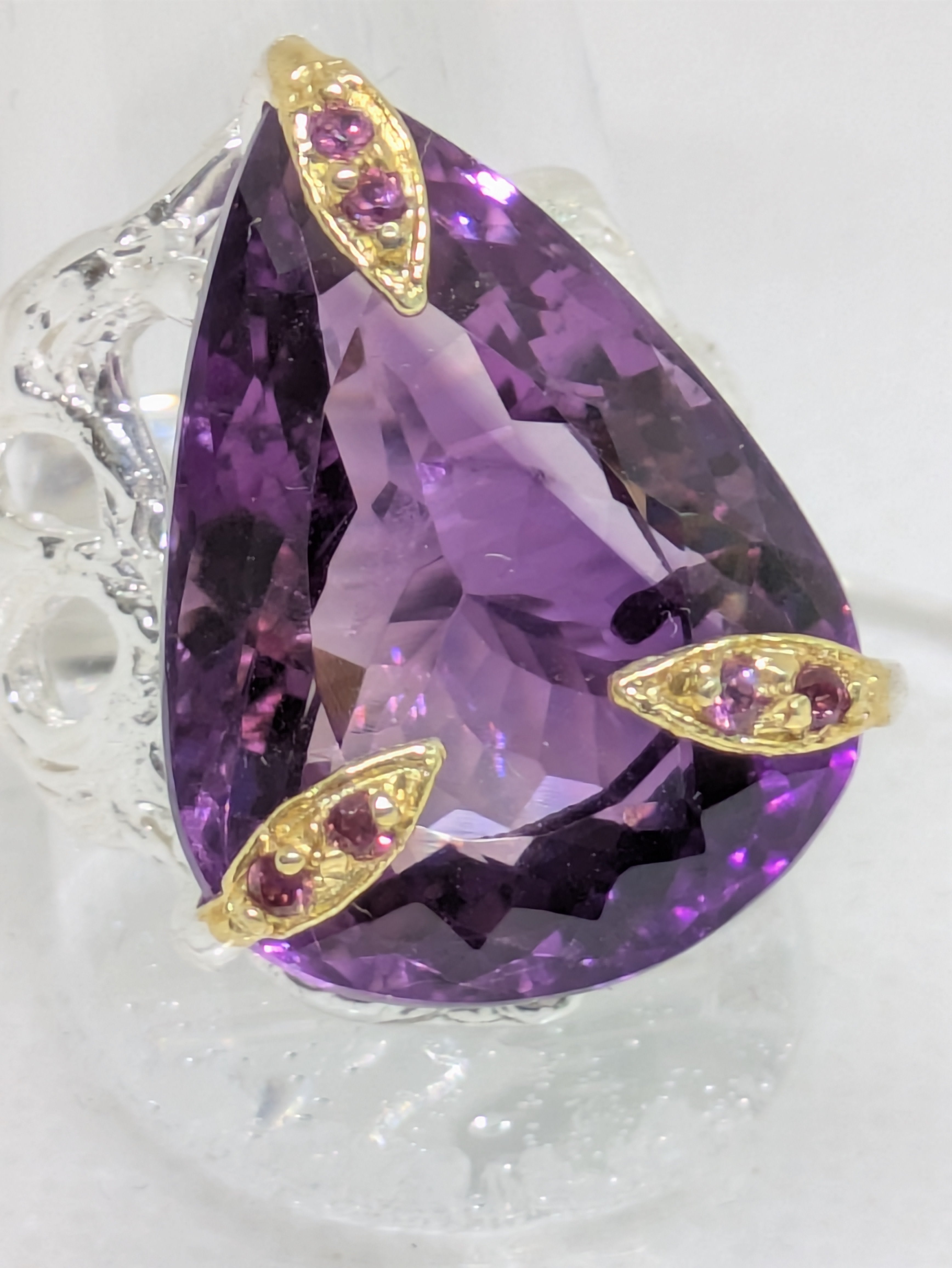 AAA Natural Ametrine Ring • 25ct Pear Cut • Sterling Silver & Gold Accents