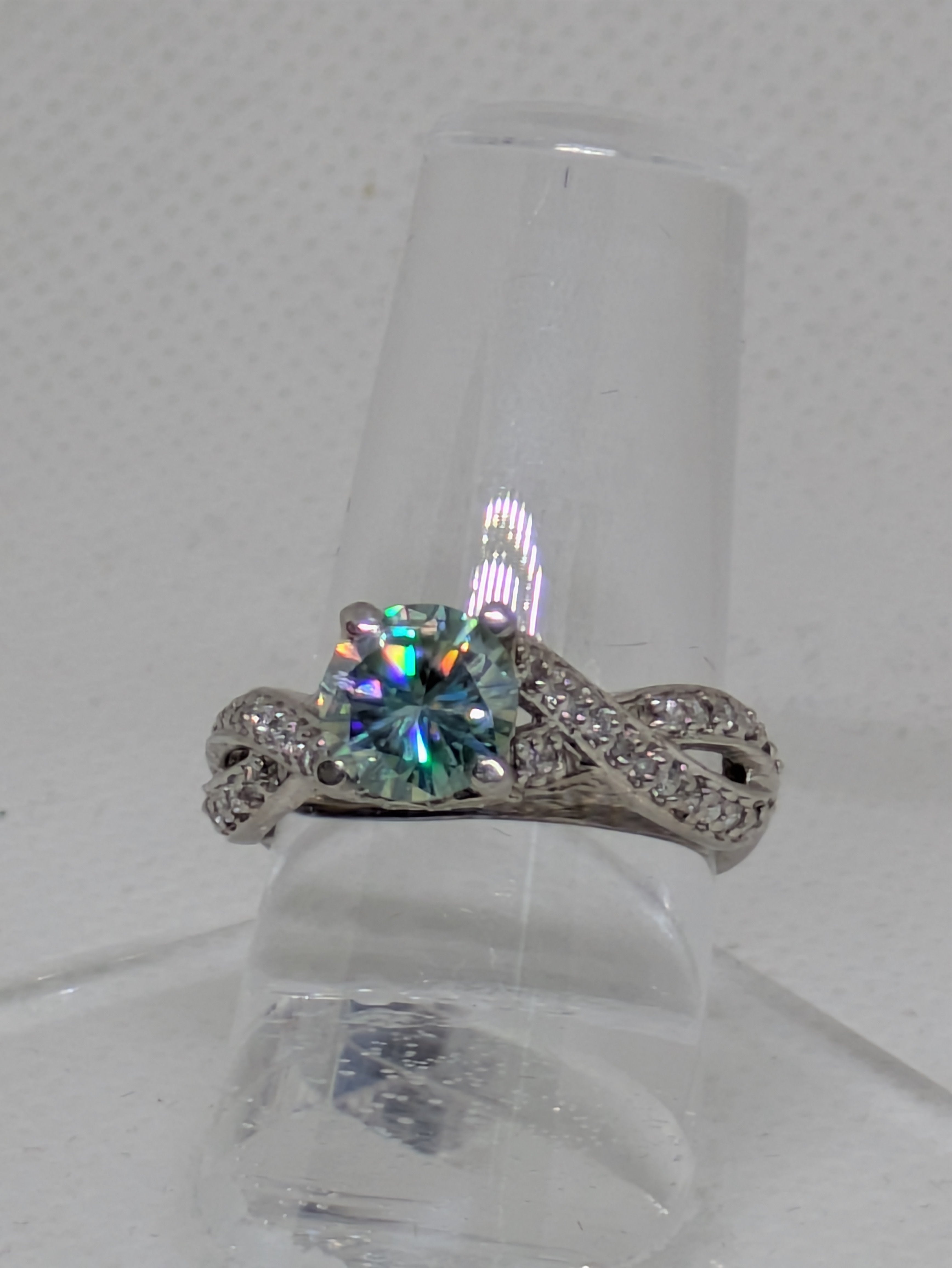 Rainbow‑Fire Moissanite Crossover Ring – 1cttw – 925 Sterling - Presentation Box Included