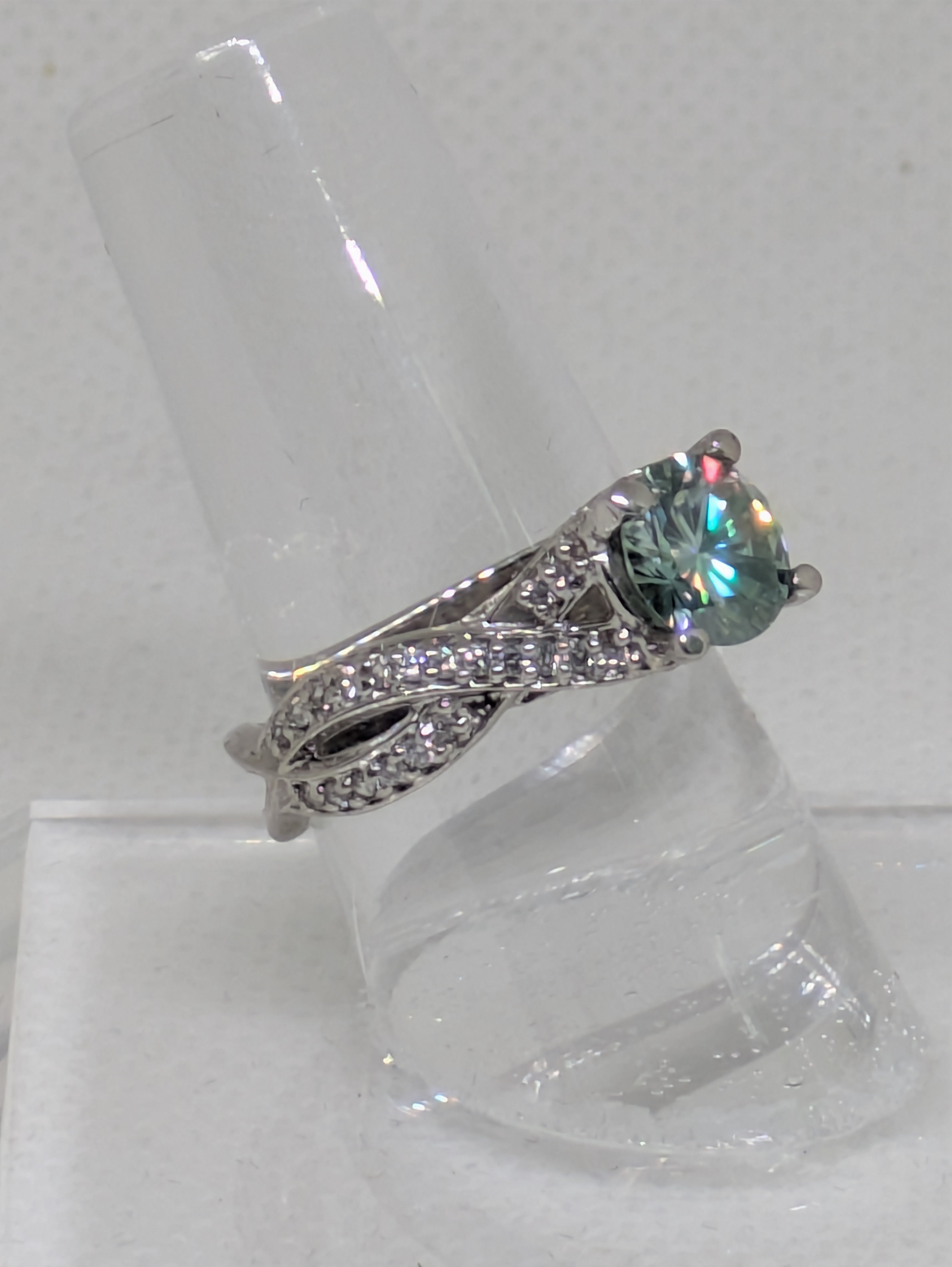 Rainbow‑Fire Moissanite Crossover Ring – 1cttw – 925 Sterling - Presentation Box Included