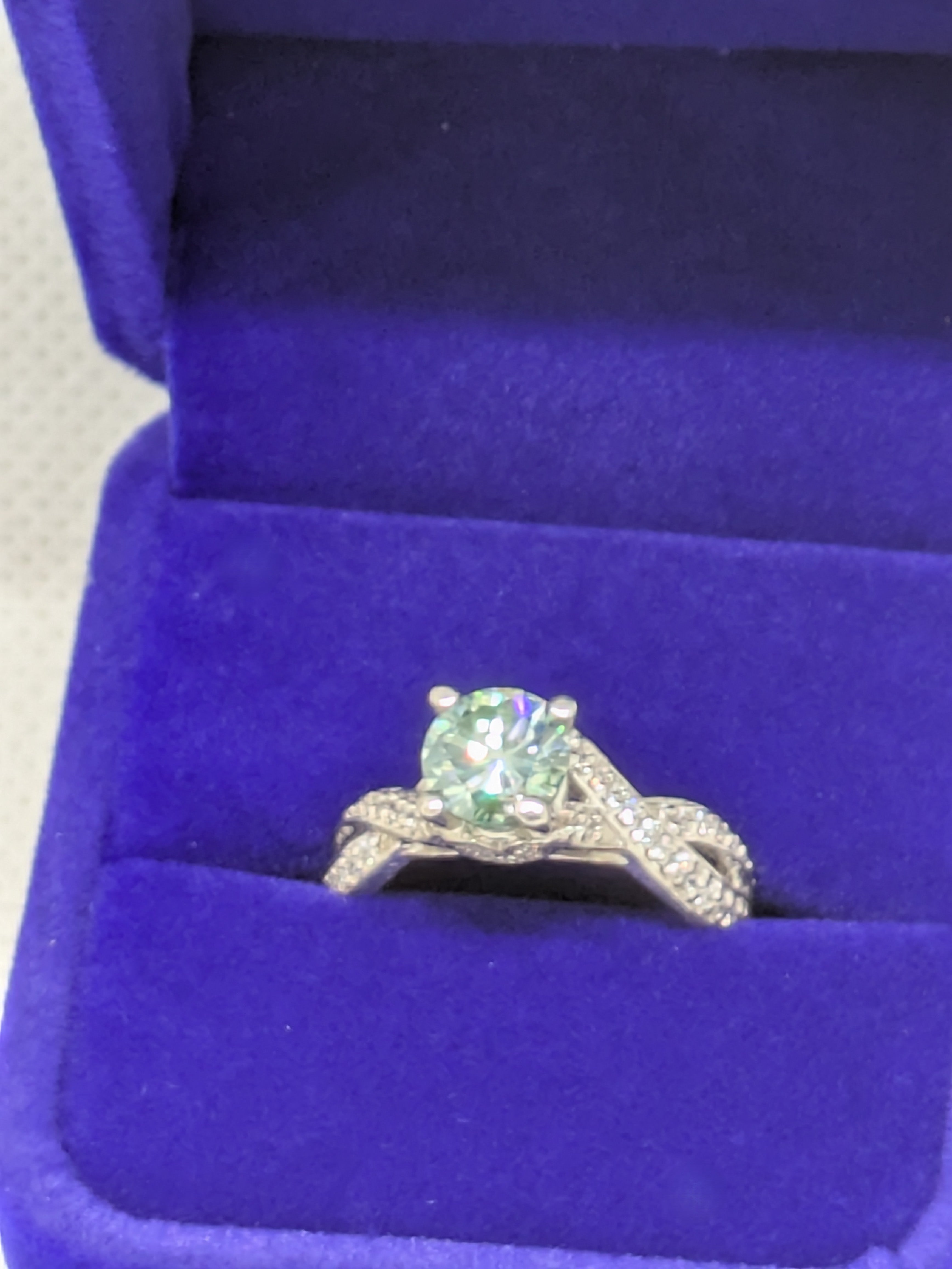 Rainbow‑Fire Moissanite Crossover Ring – 1cttw – 925 Sterling - Presentation Box Included