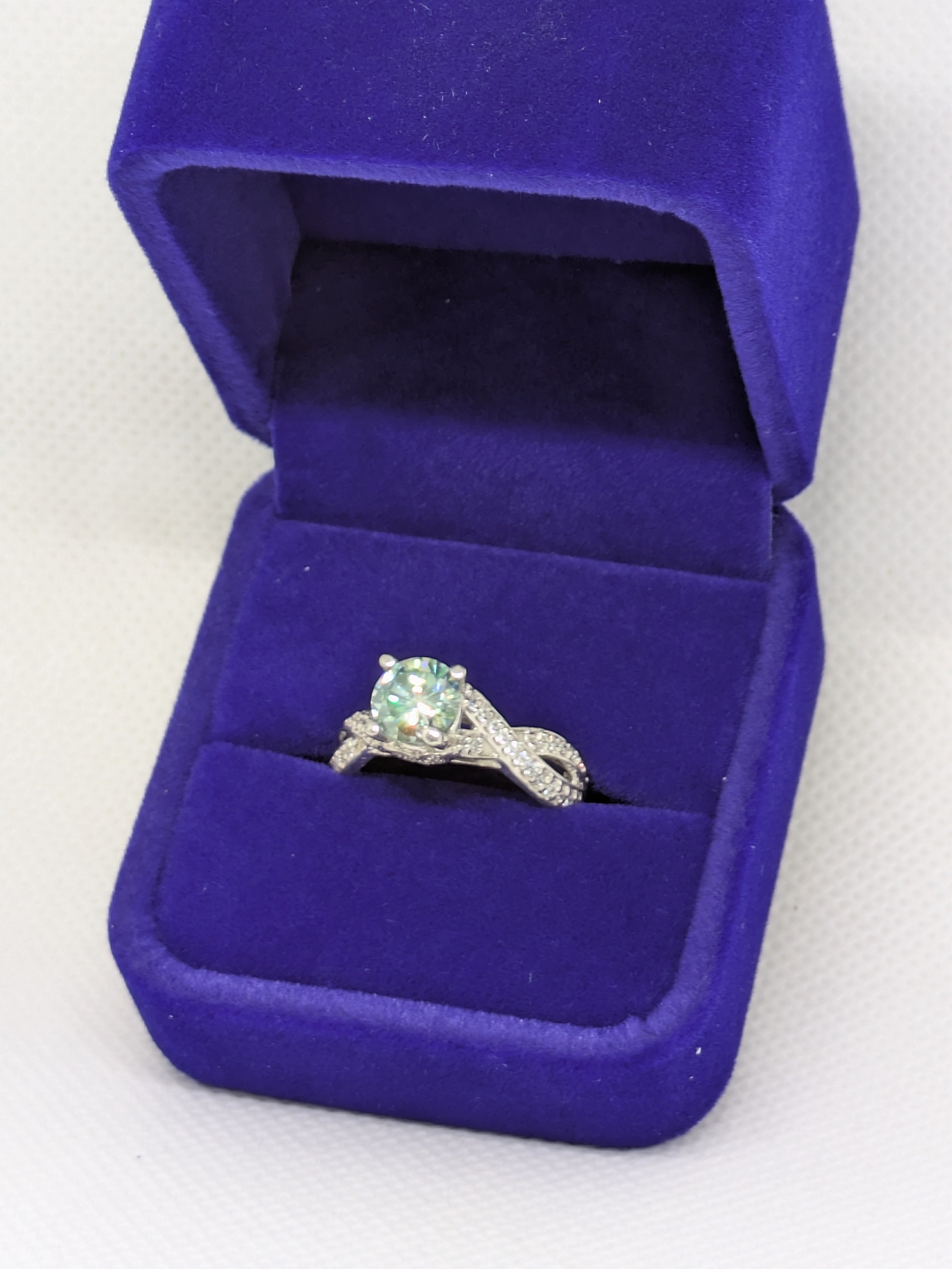 Rainbow‑Fire Moissanite Crossover Ring – 1cttw – 925 Sterling - Presentation Box Included