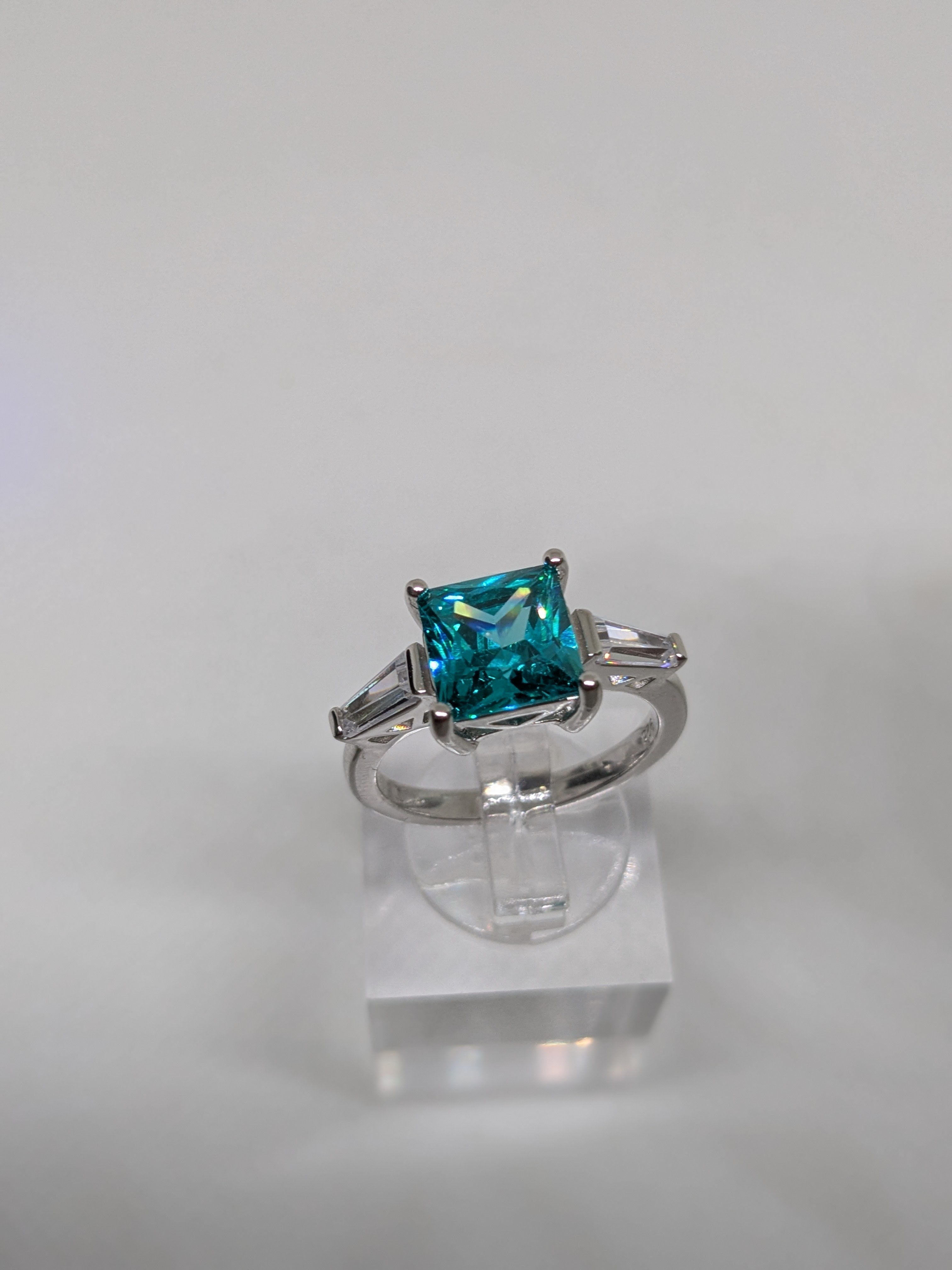 2ct Paraíba‑Color Hydrothermal Quartz Ring • Sterling Silver • Emerald Cut