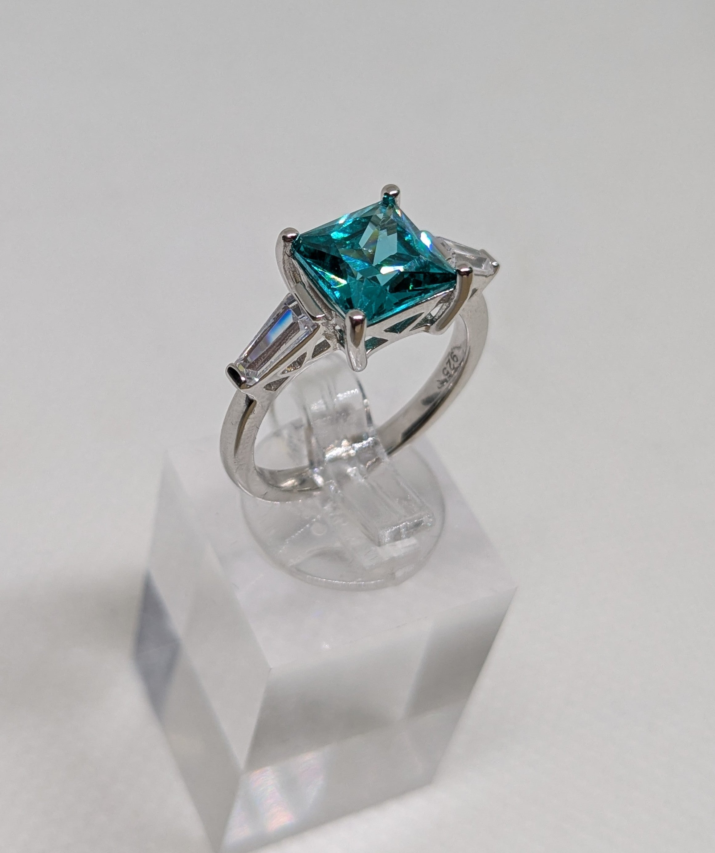 2ct Paraíba‑Color Hydrothermal Quartz Ring • Sterling Silver • Emerald Cut