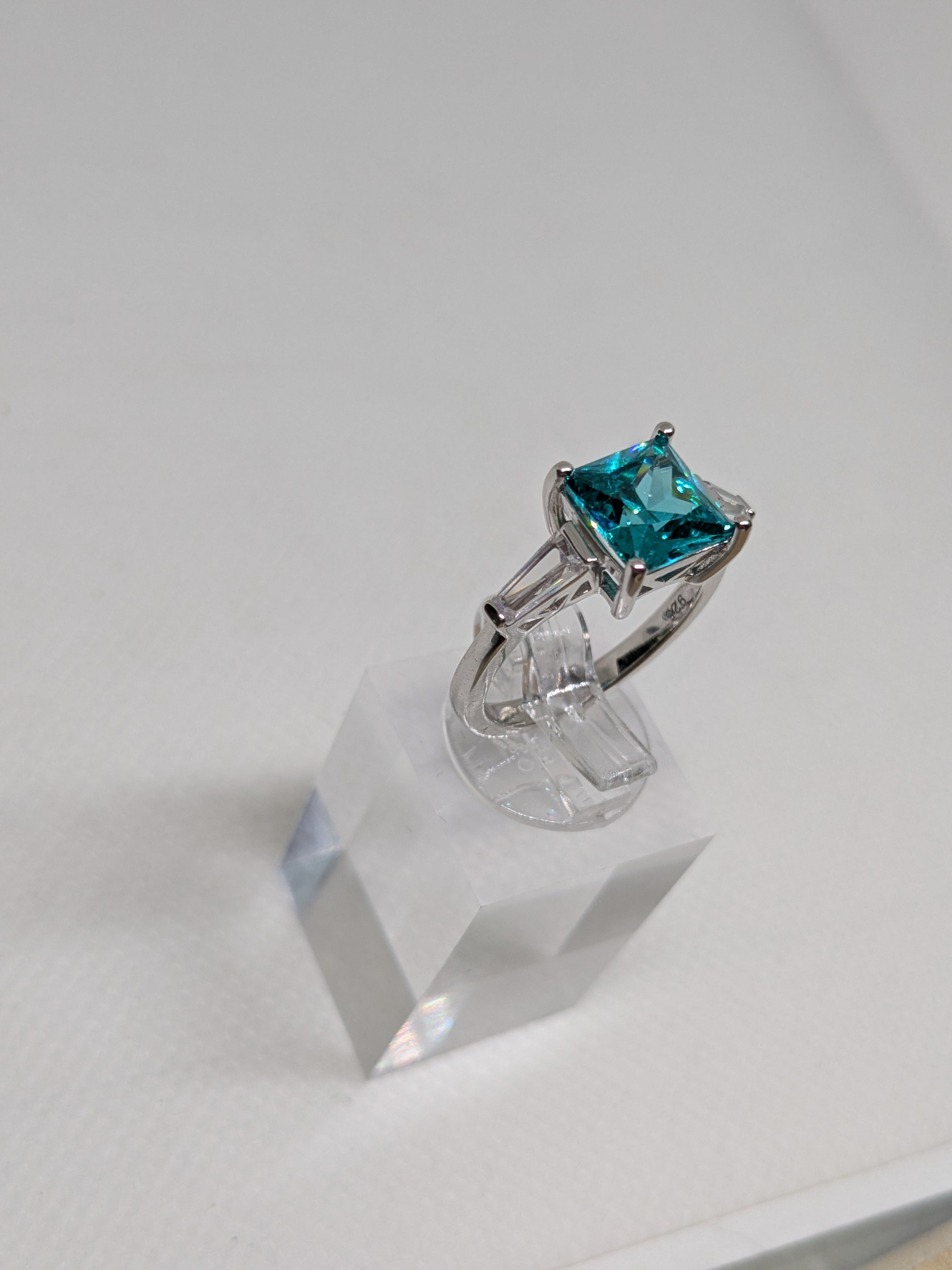 2ct Paraíba‑Color Hydrothermal Quartz Ring • Sterling Silver • Emerald Cut