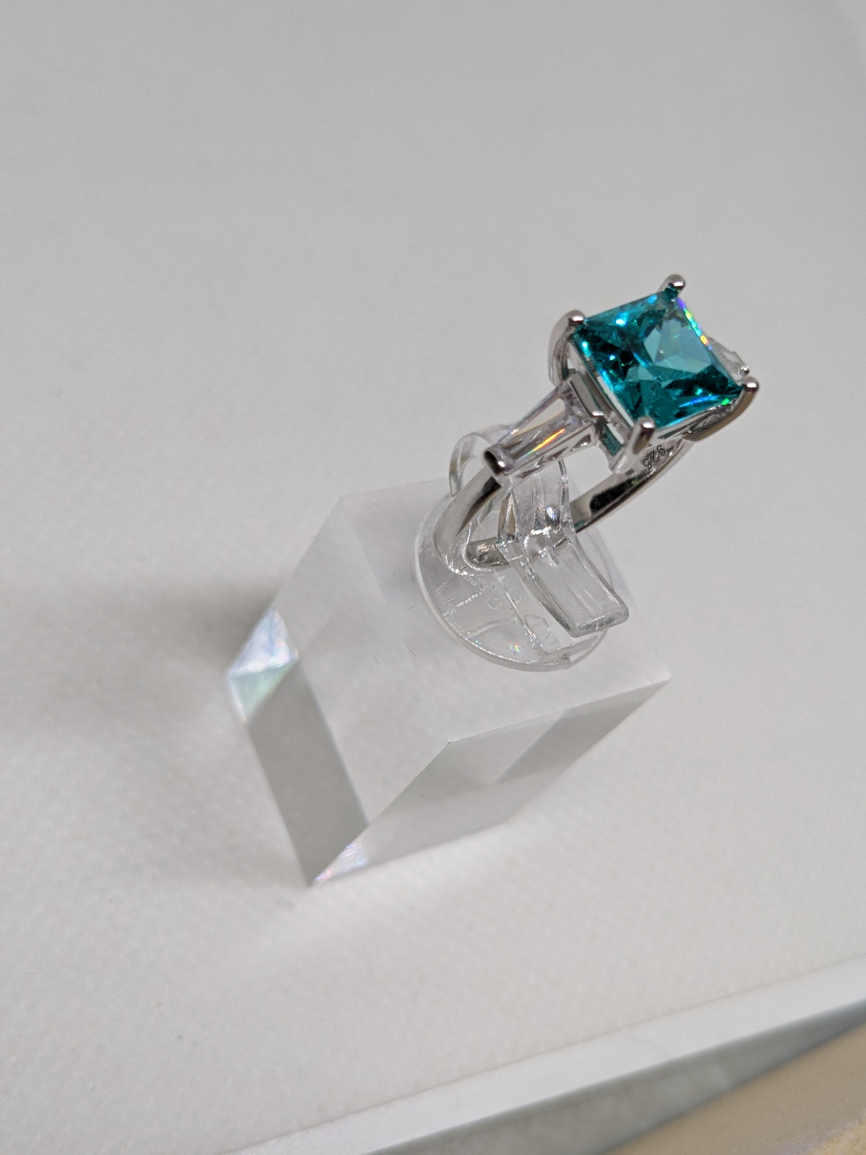 2ct Paraíba‑Color Hydrothermal Quartz Ring • Sterling Silver • Emerald Cut