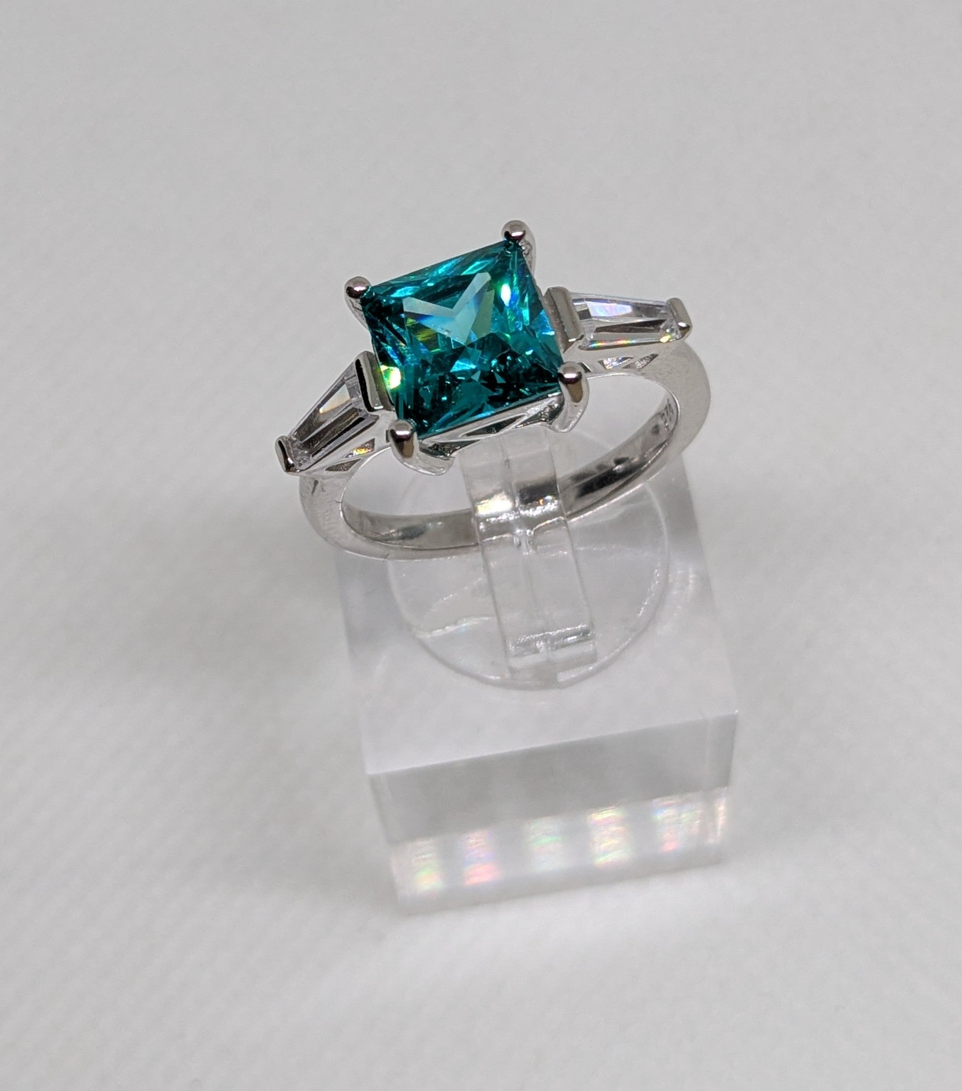 2ct Paraíba‑Color Hydrothermal Quartz Ring • Sterling Silver • Emerald Cut