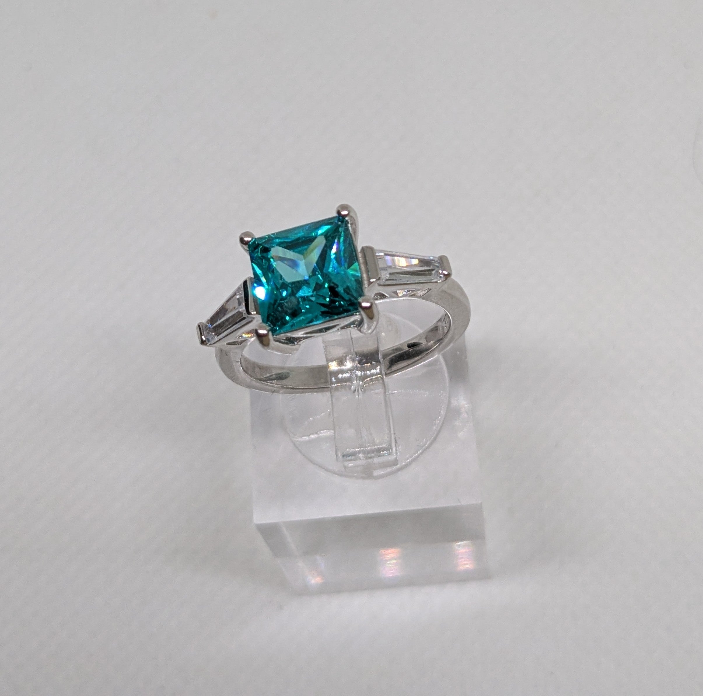 2ct Paraíba‑Color Hydrothermal Quartz Ring • Sterling Silver • Emerald Cut