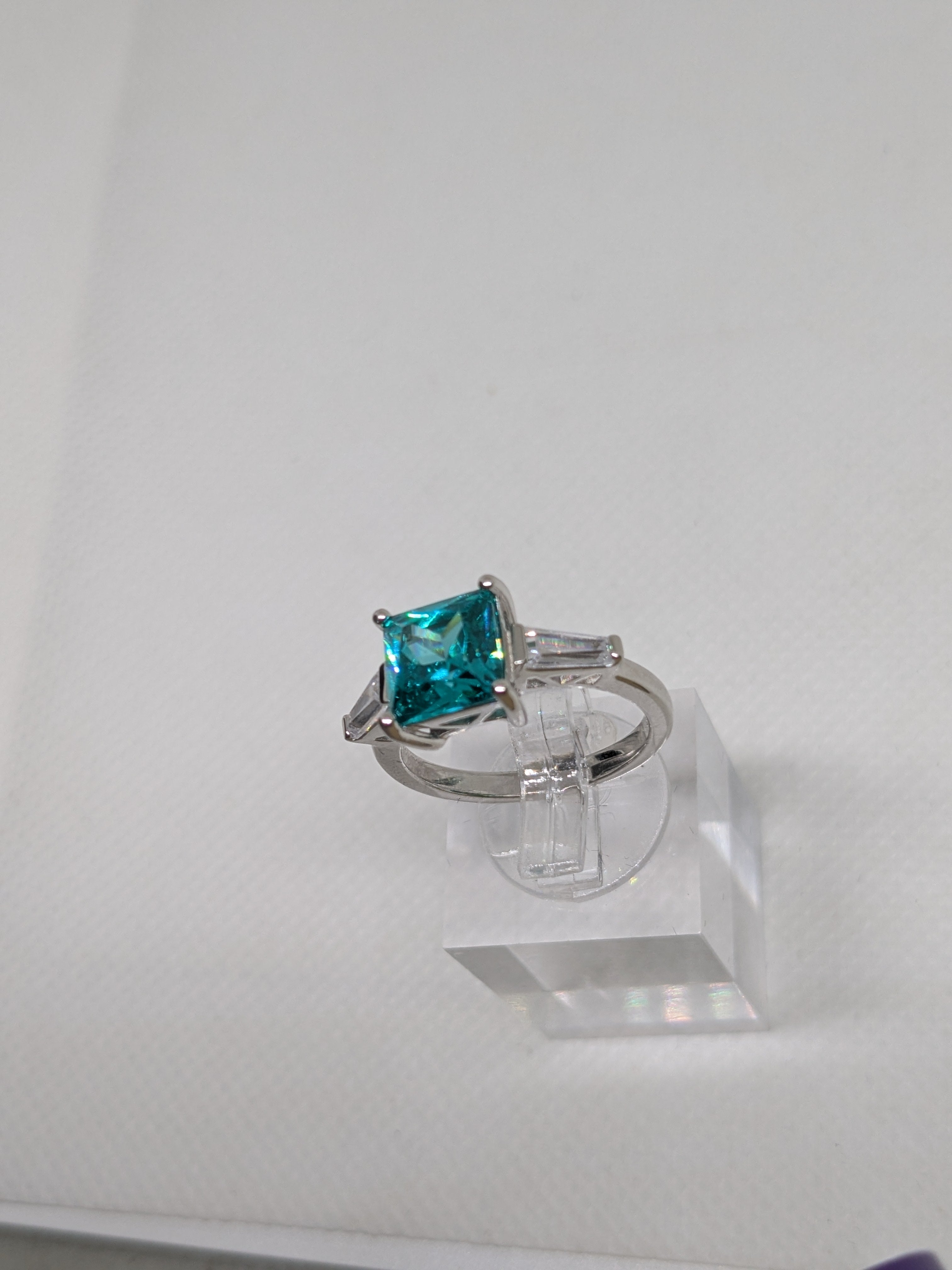 2ct Paraíba‑Color Hydrothermal Quartz Ring • Sterling Silver • Emerald Cut