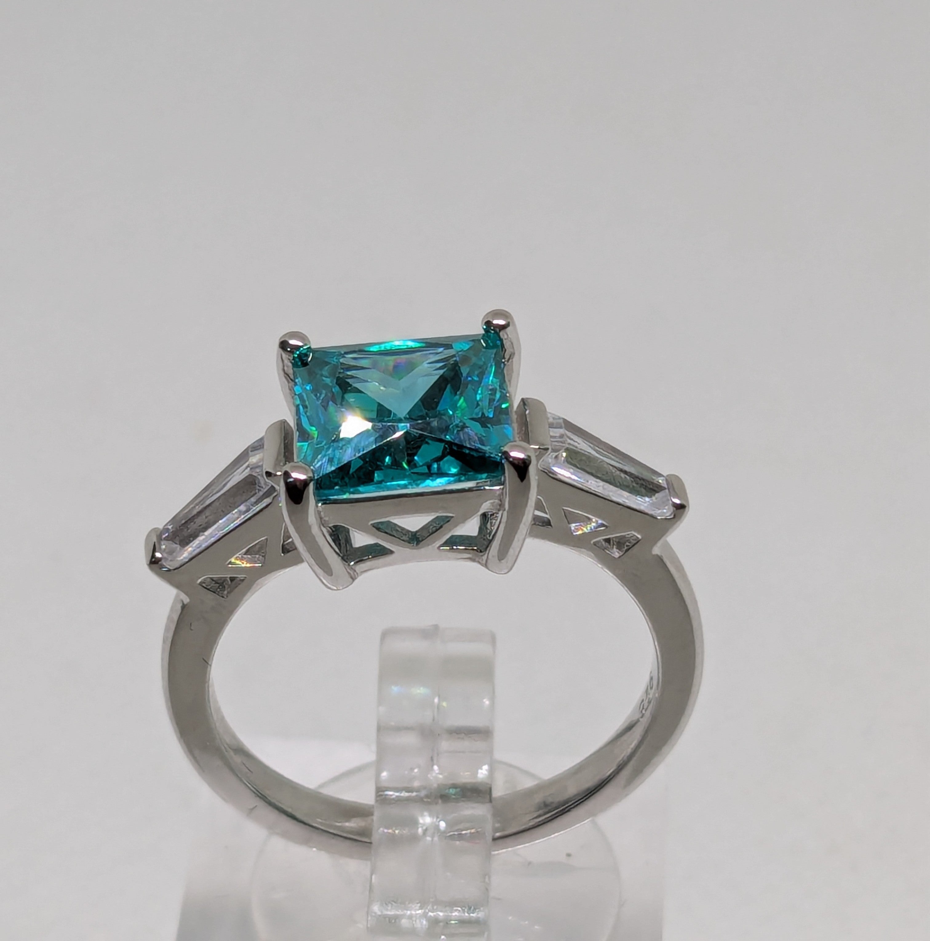 2ct Paraíba‑Color Hydrothermal Quartz Ring • Sterling Silver • Emerald Cut