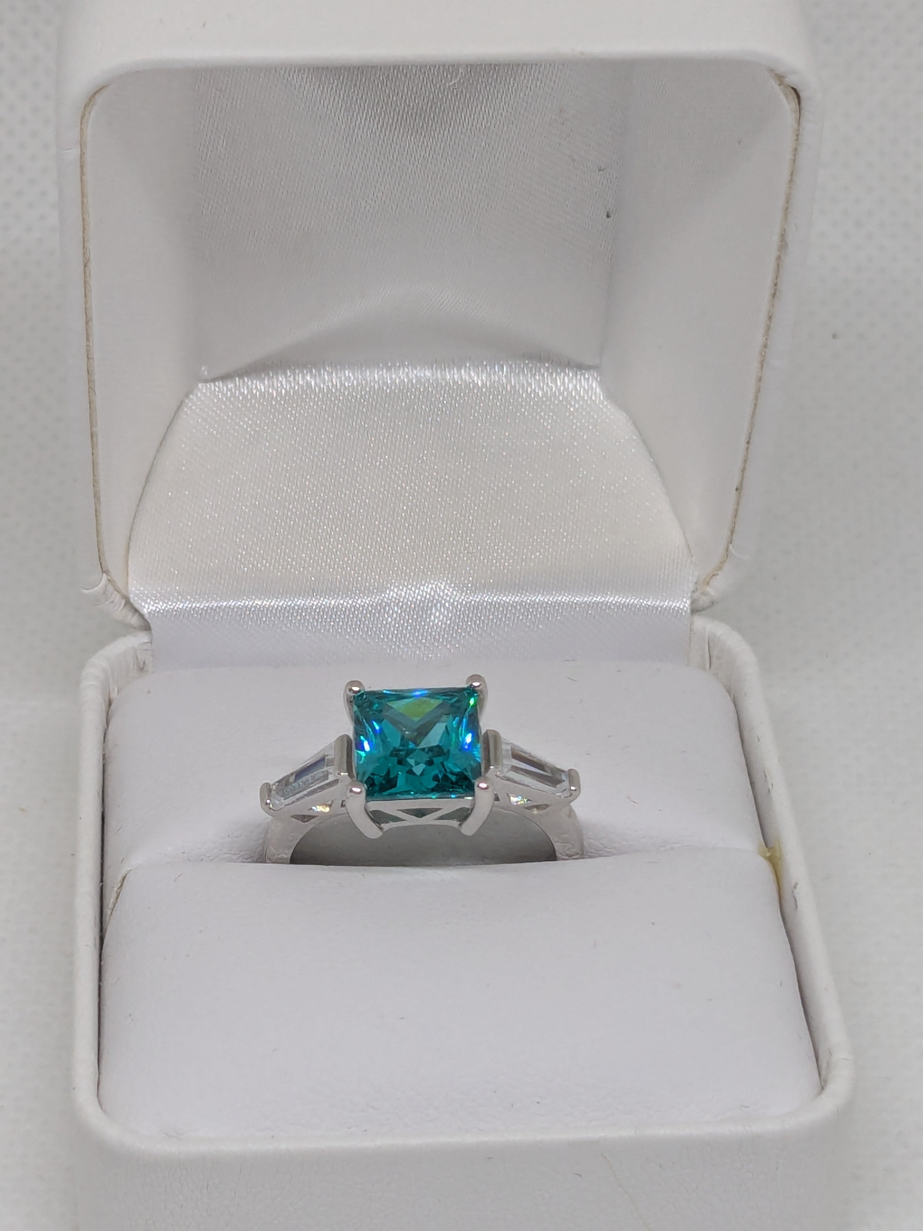 2ct Paraíba‑Color Hydrothermal Quartz Ring • Sterling Silver • Emerald Cut