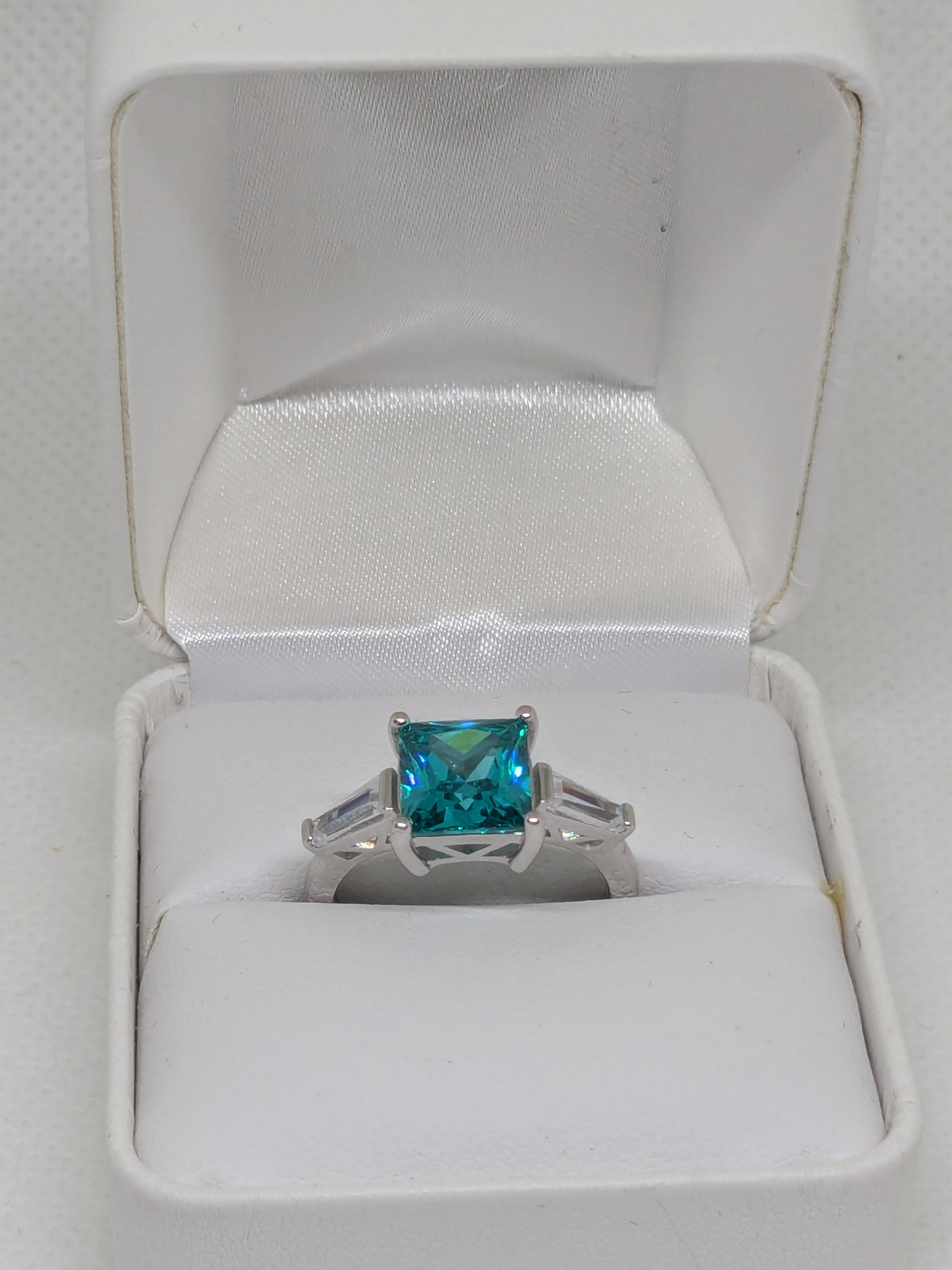 2ct Paraíba‑Color Hydrothermal Quartz Ring • Sterling Silver • Emerald Cut