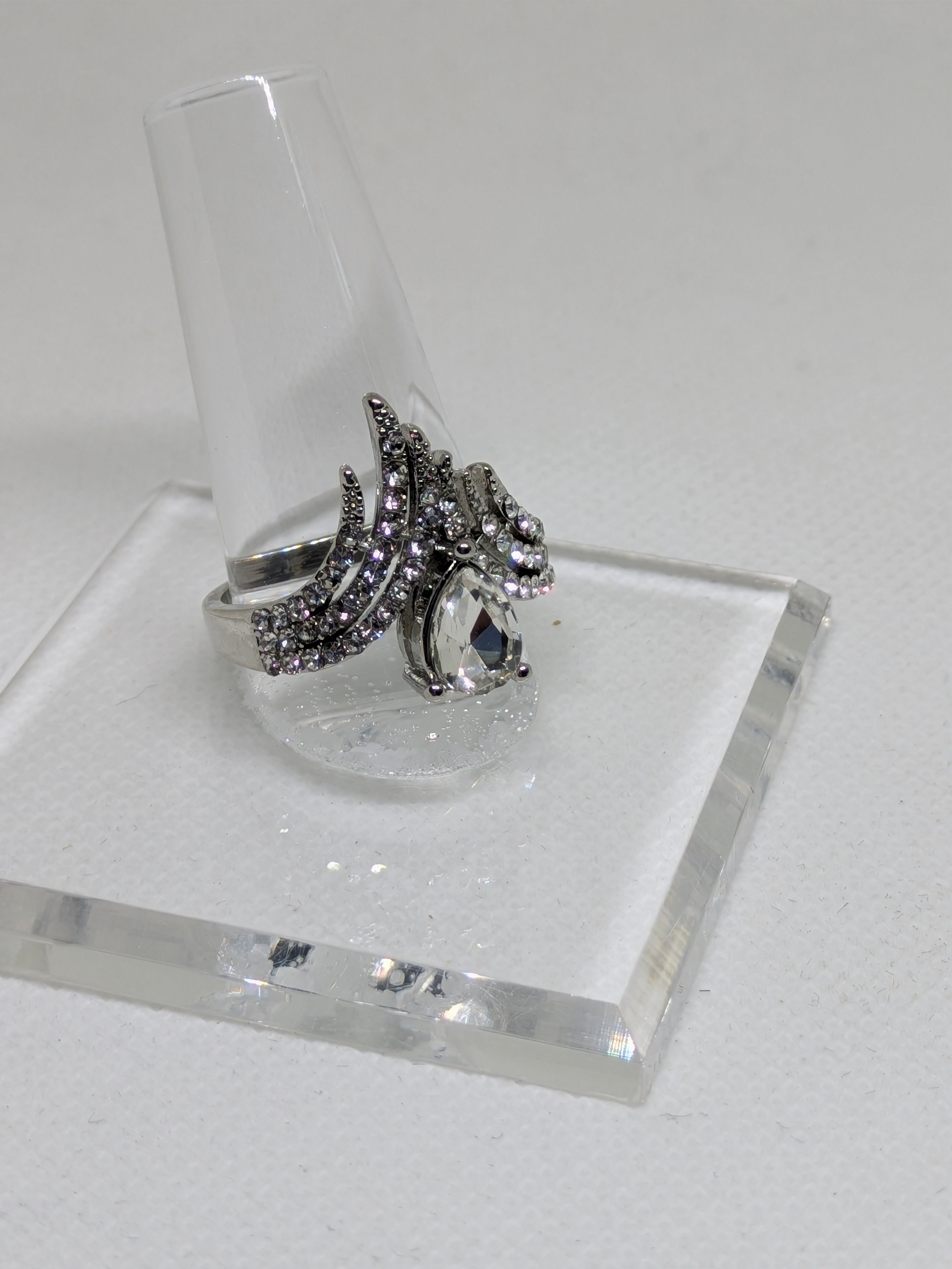 Royal Cocktail Ring — Pear Cut Cubic Zirconia, Multi-Halo Crown Design, Silver-Plated