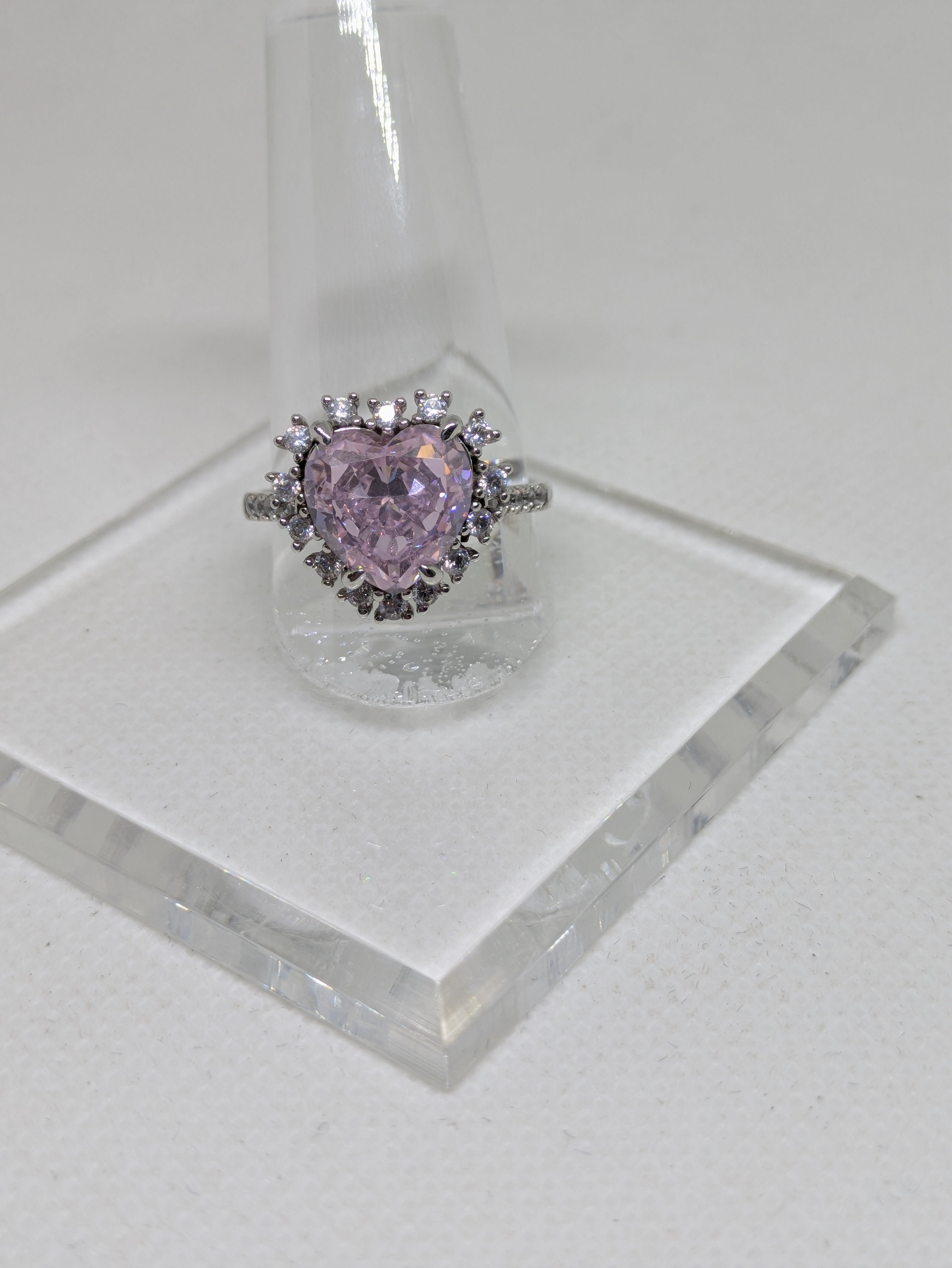 Heart Cut Pink Lab-Created Gemstone Cocktail Ring | Round Brilliant Halo | .925 Sterling Silver