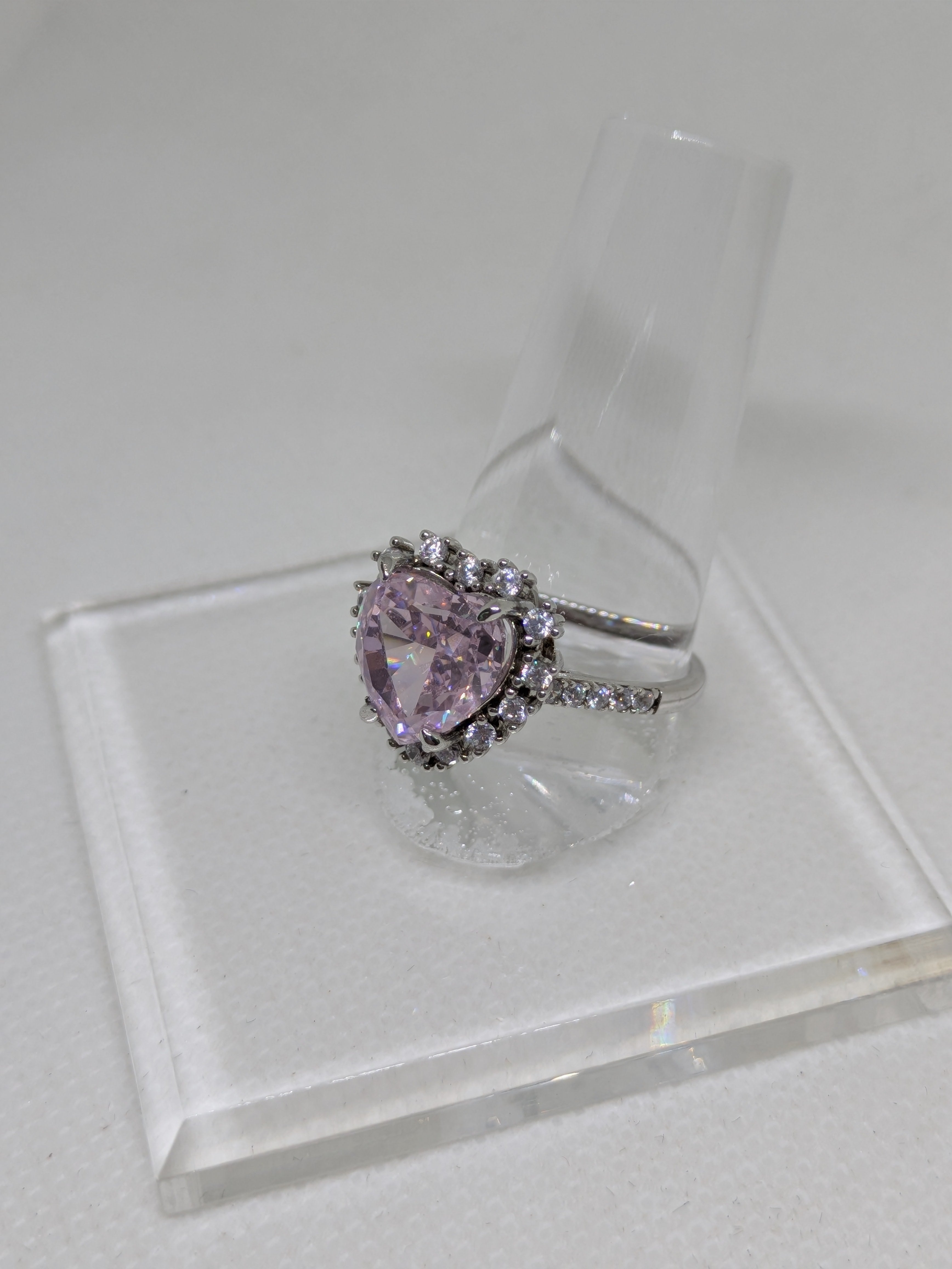 Heart Cut Pink Lab-Created Gemstone Cocktail Ring | Round Brilliant Halo | .925 Sterling Silver