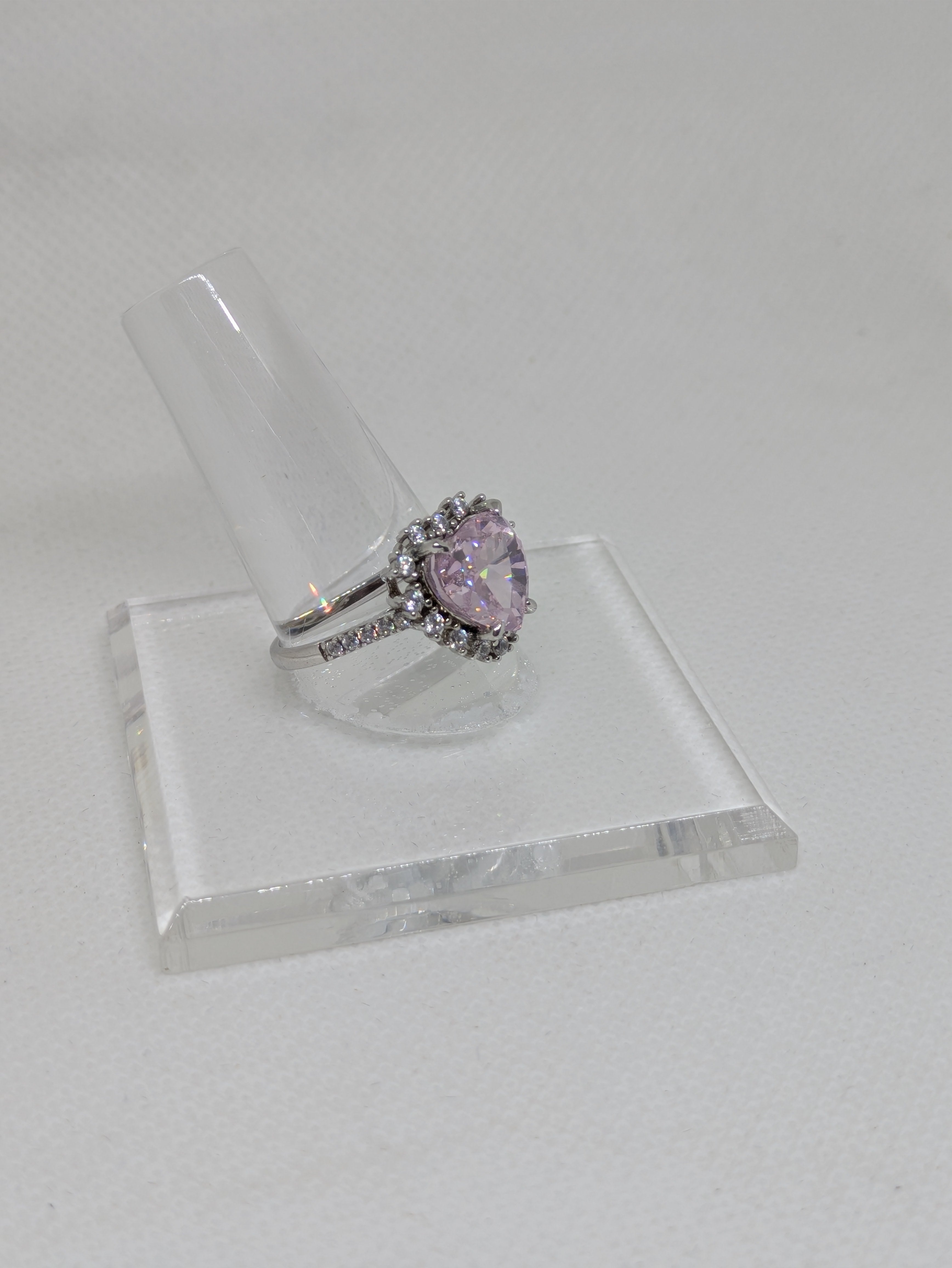 Heart Cut Pink Lab-Created Gemstone Cocktail Ring | Round Brilliant Halo | .925 Sterling Silver