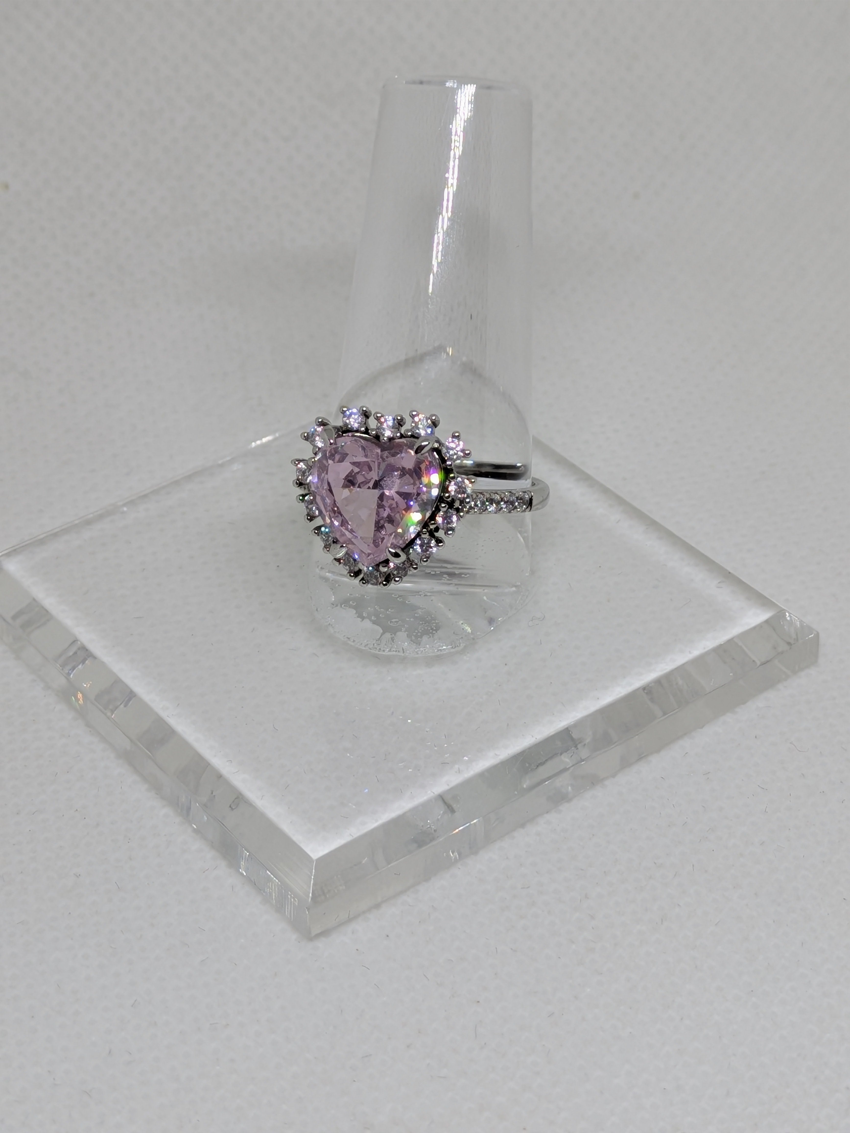 Heart Cut Pink Lab-Created Gemstone Cocktail Ring | Round Brilliant Halo | .925 Sterling Silver