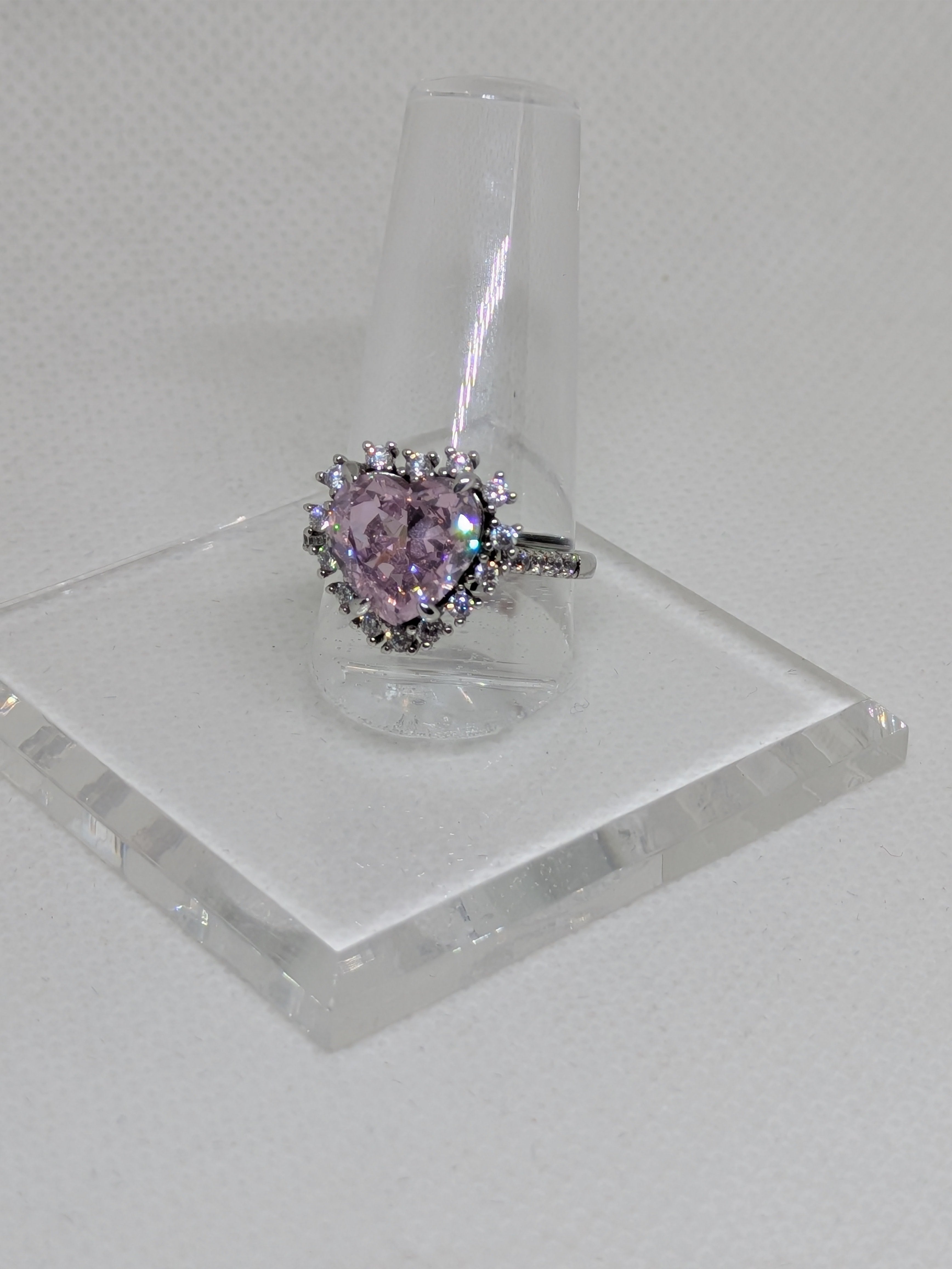 Heart Cut Pink Lab-Created Gemstone Cocktail Ring | Round Brilliant Halo | .925 Sterling Silver