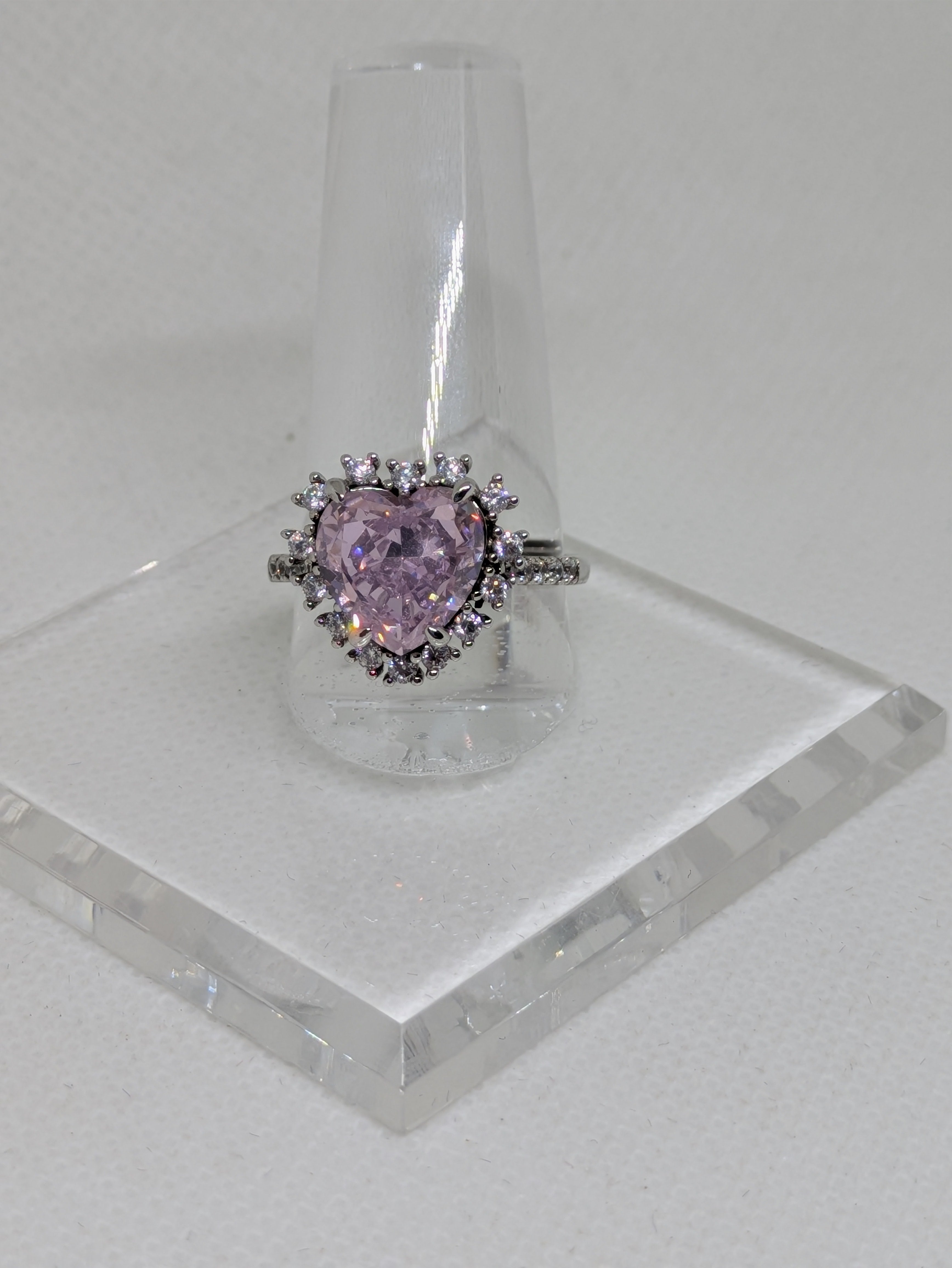 Heart Cut Pink Lab-Created Gemstone Cocktail Ring | Round Brilliant Halo | .925 Sterling Silver
