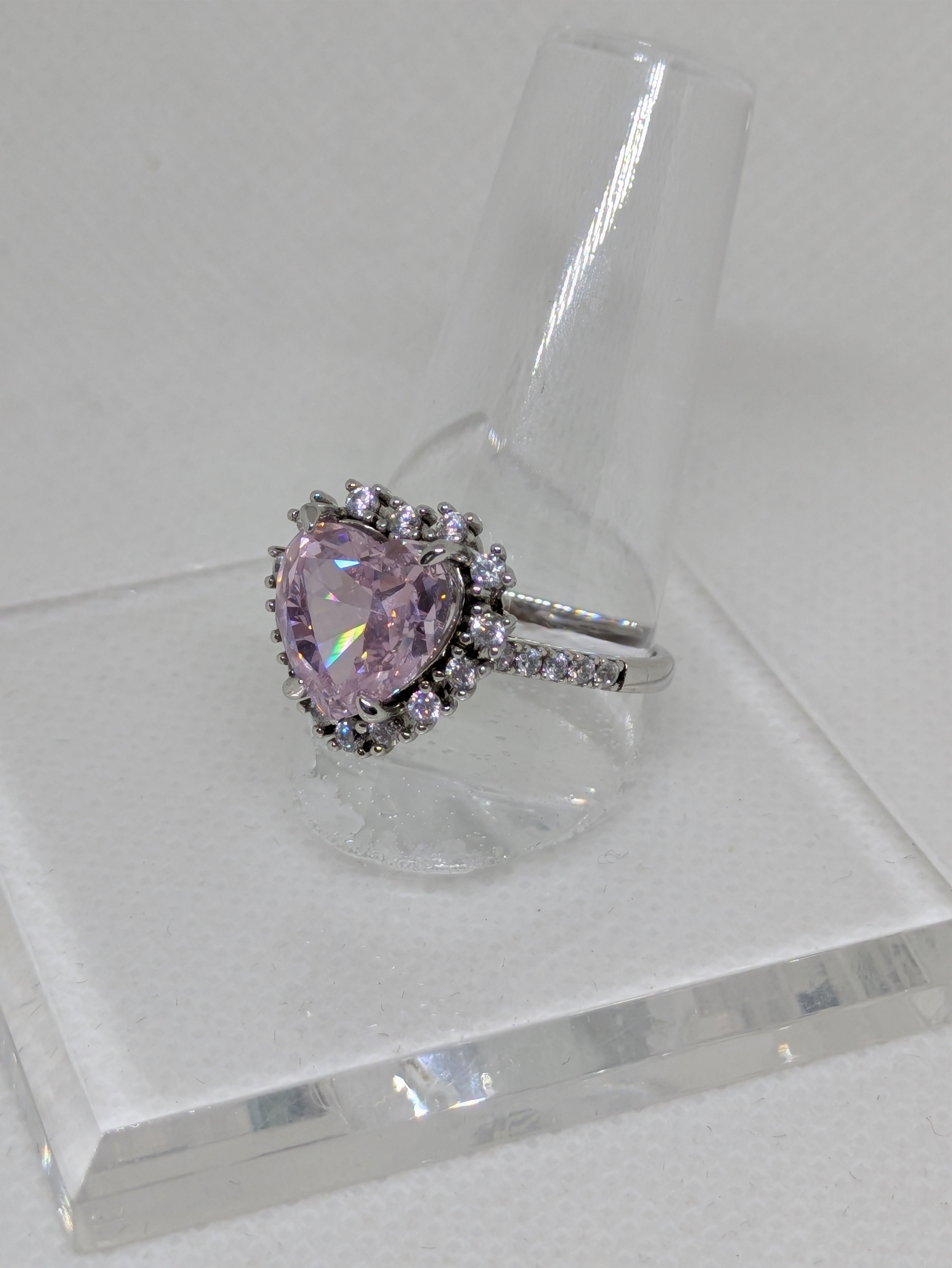 Heart Cut Pink Lab-Created Gemstone Cocktail Ring | Round Brilliant Halo | .925 Sterling Silver