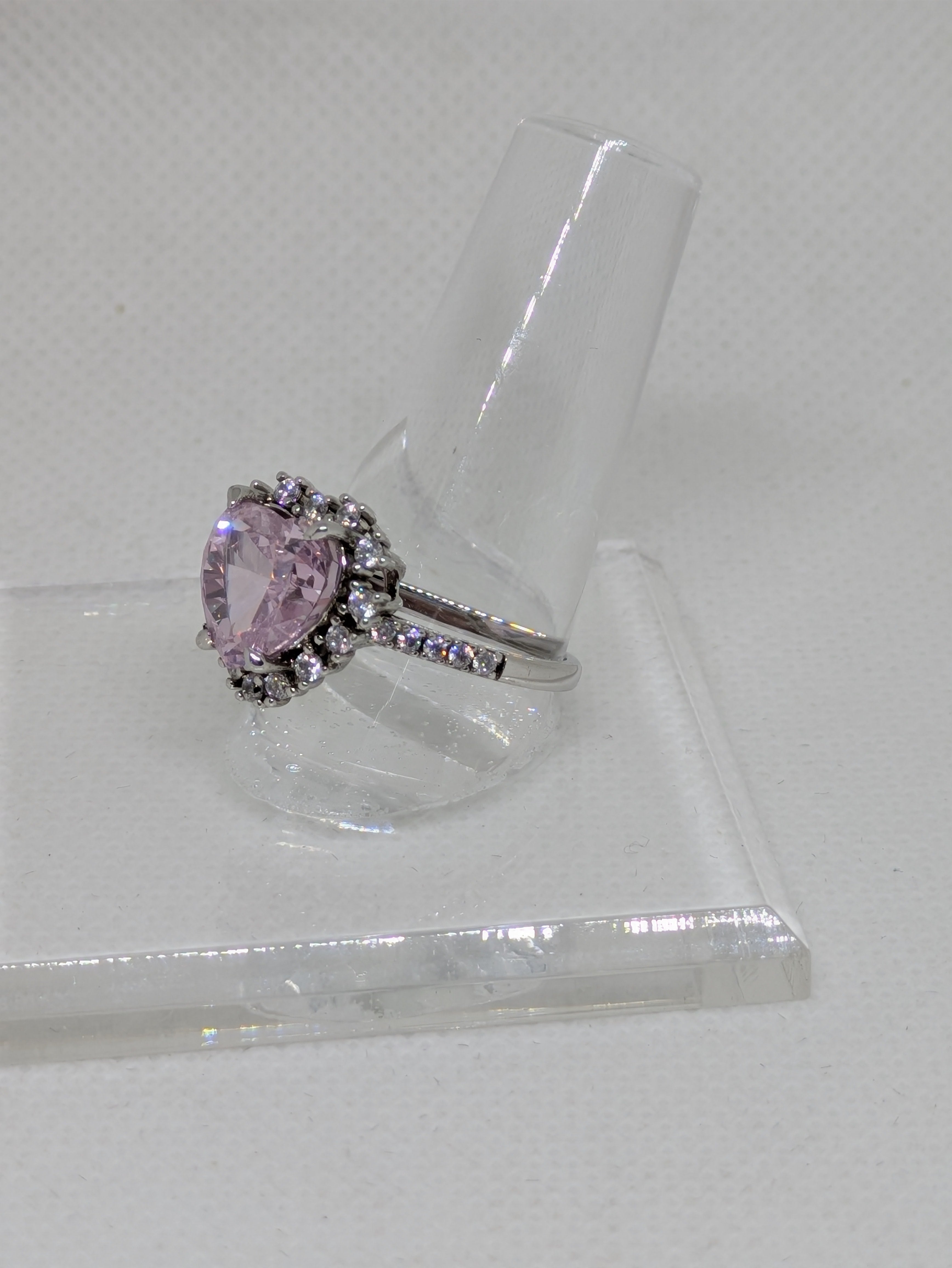 Heart Cut Pink Lab-Created Gemstone Cocktail Ring | Round Brilliant Halo | .925 Sterling Silver