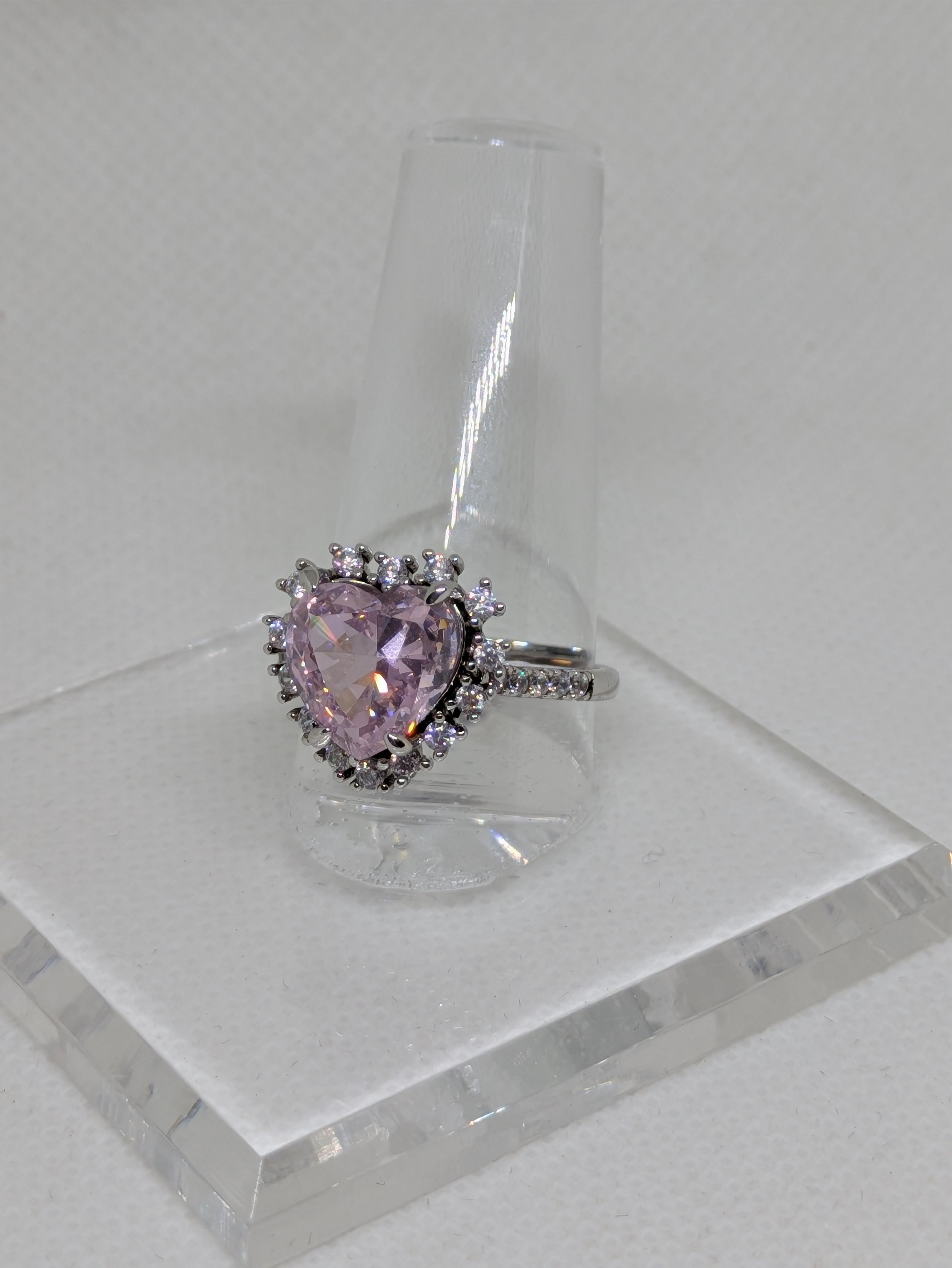 Heart Cut Pink Lab-Created Gemstone Cocktail Ring | Round Brilliant Halo | .925 Sterling Silver