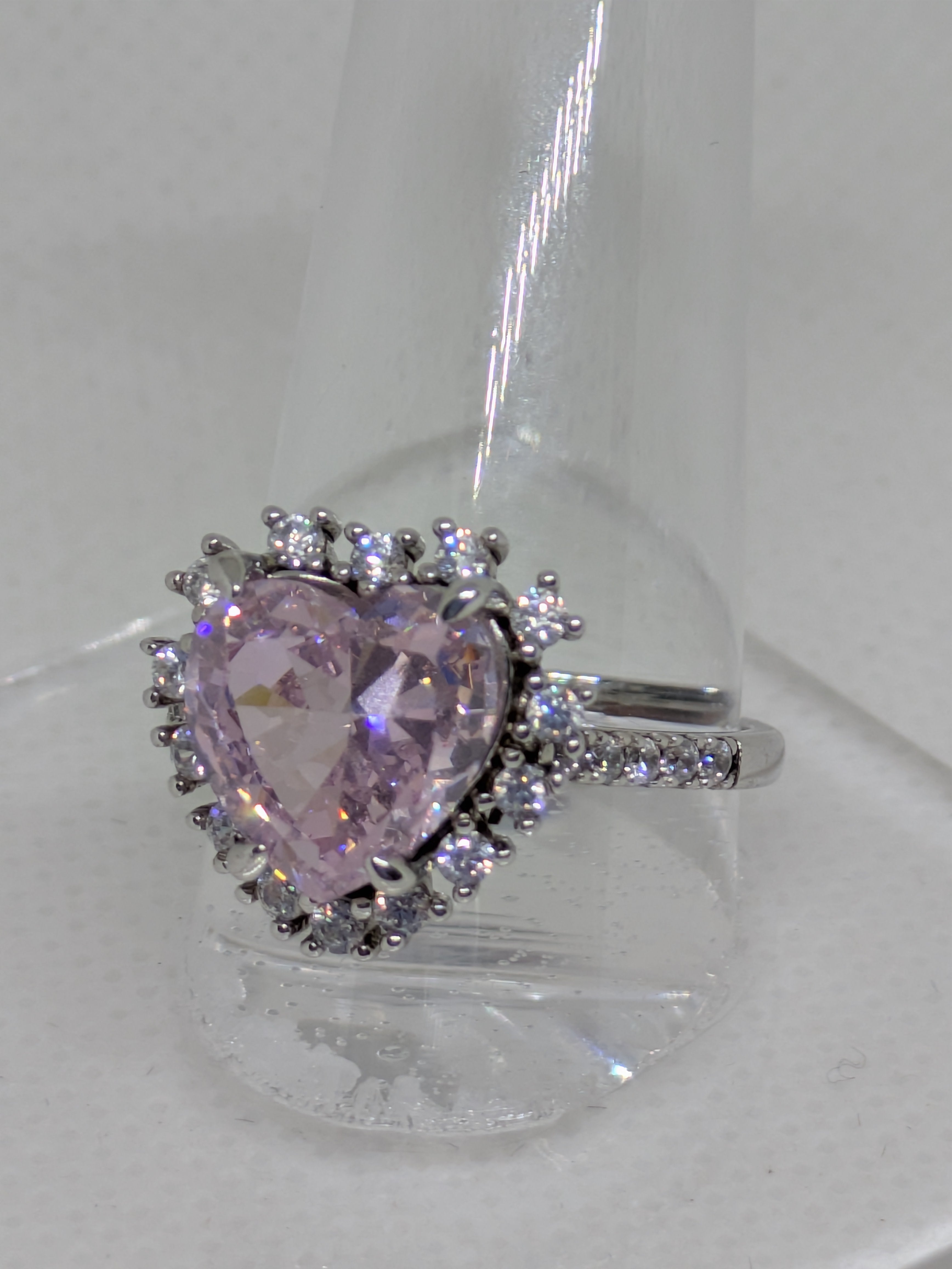 Heart Cut Pink Lab-Created Gemstone Cocktail Ring | Round Brilliant Halo | .925 Sterling Silver