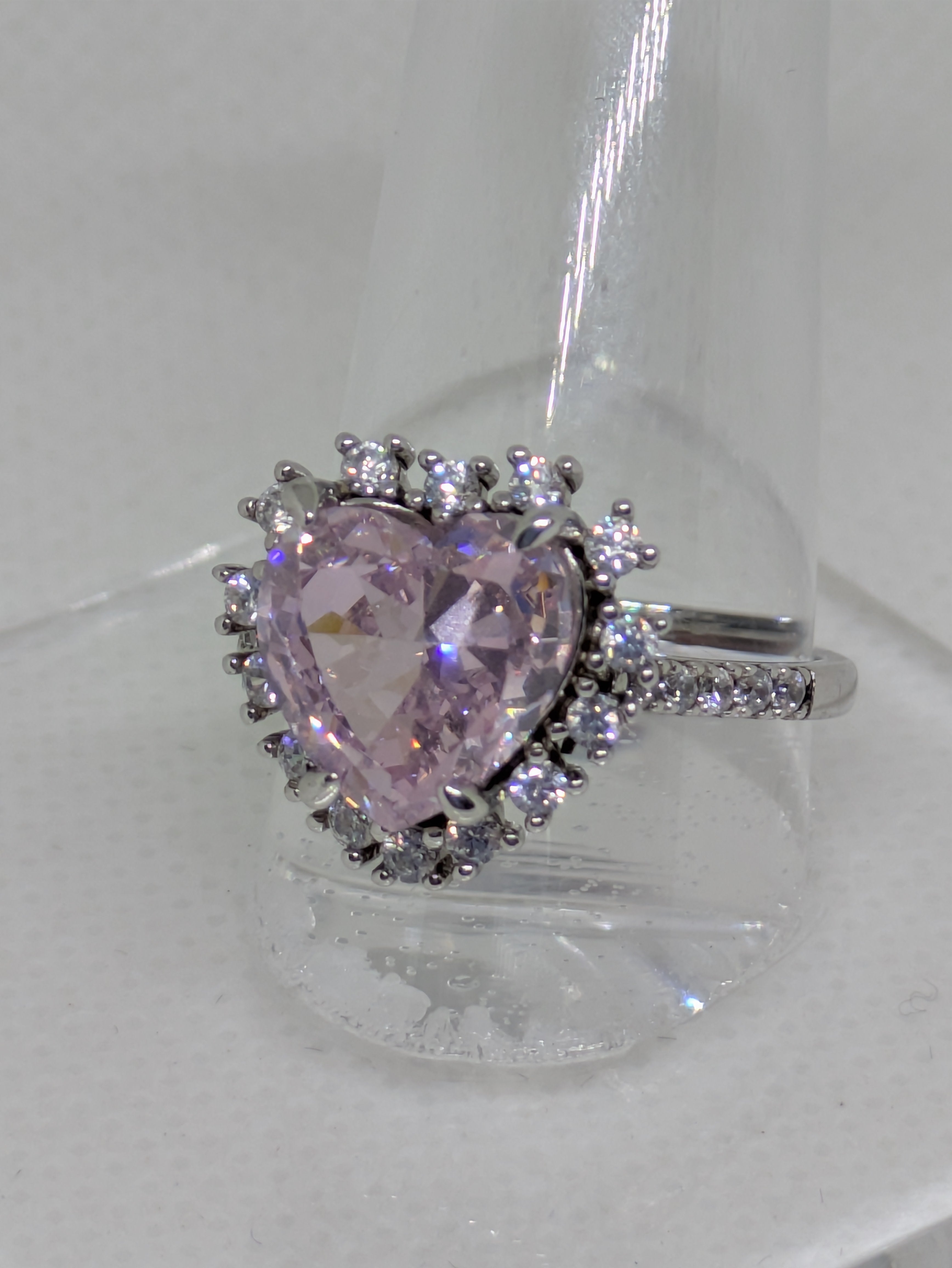 Heart Cut Pink Lab-Created Gemstone Cocktail Ring | Round Brilliant Halo | .925 Sterling Silver