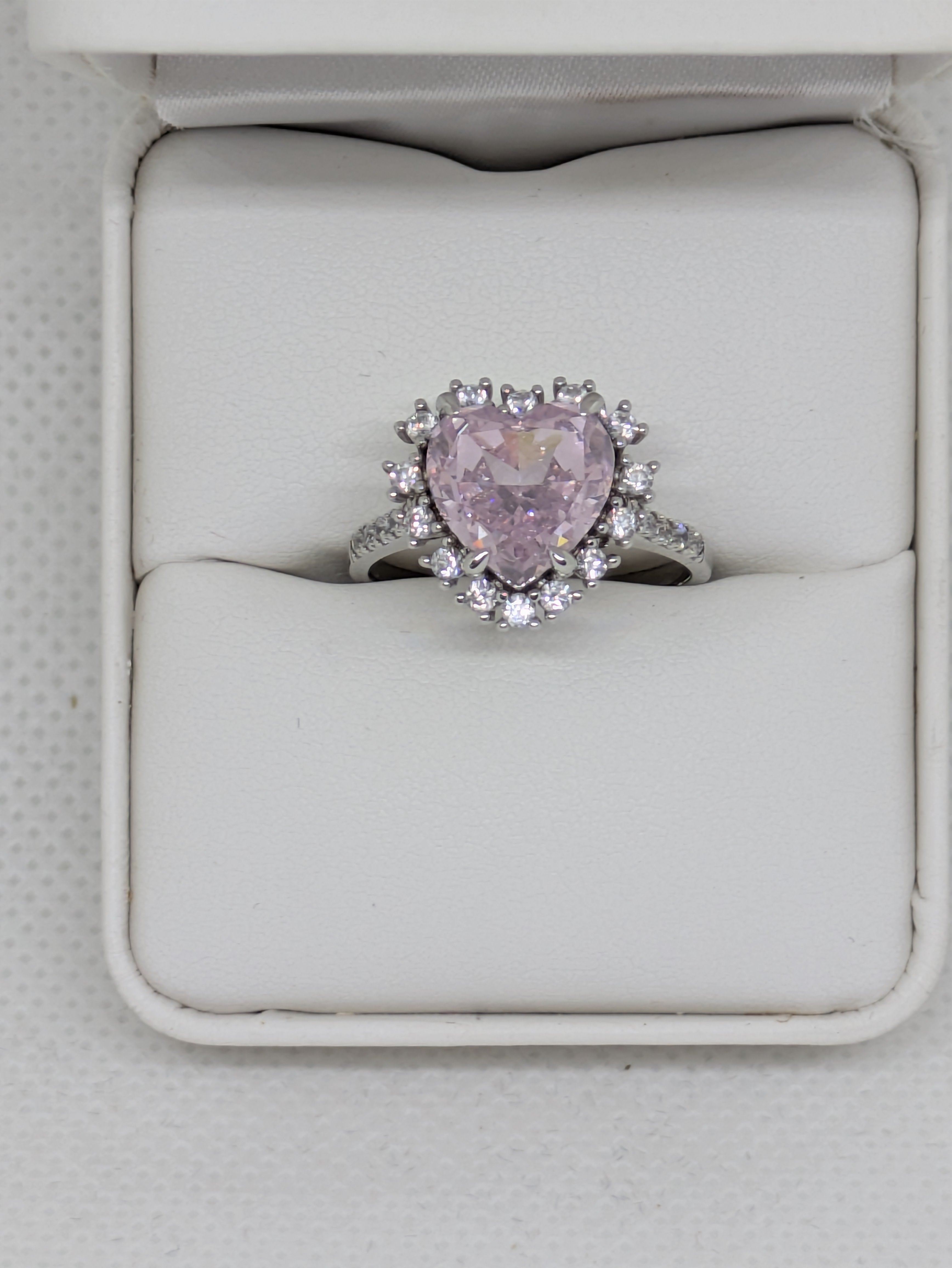 Heart Cut Pink Lab-Created Gemstone Cocktail Ring | Round Brilliant Halo | .925 Sterling Silver