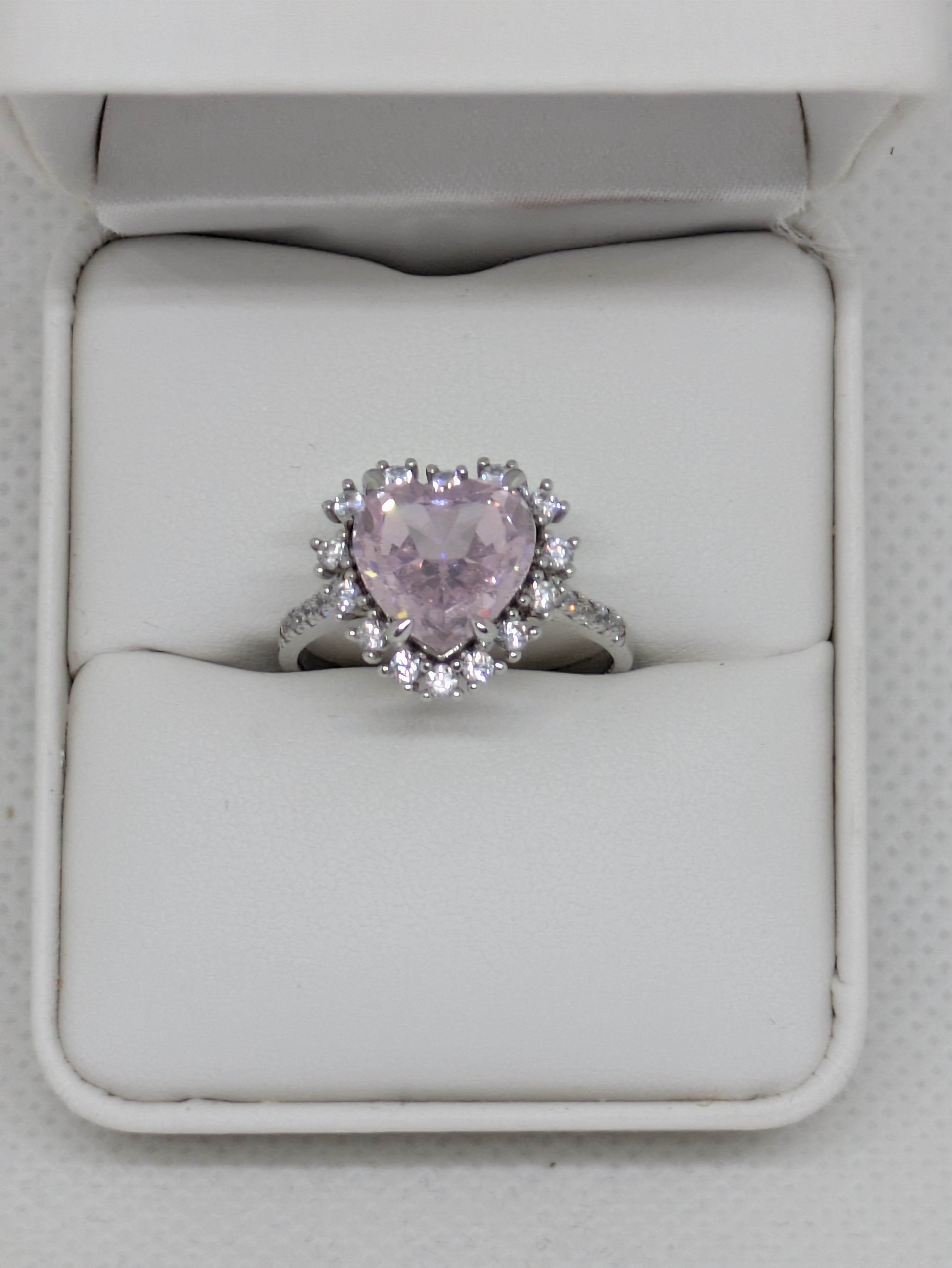 Heart Cut Pink Lab-Created Gemstone Cocktail Ring | Round Brilliant Halo | .925 Sterling Silver