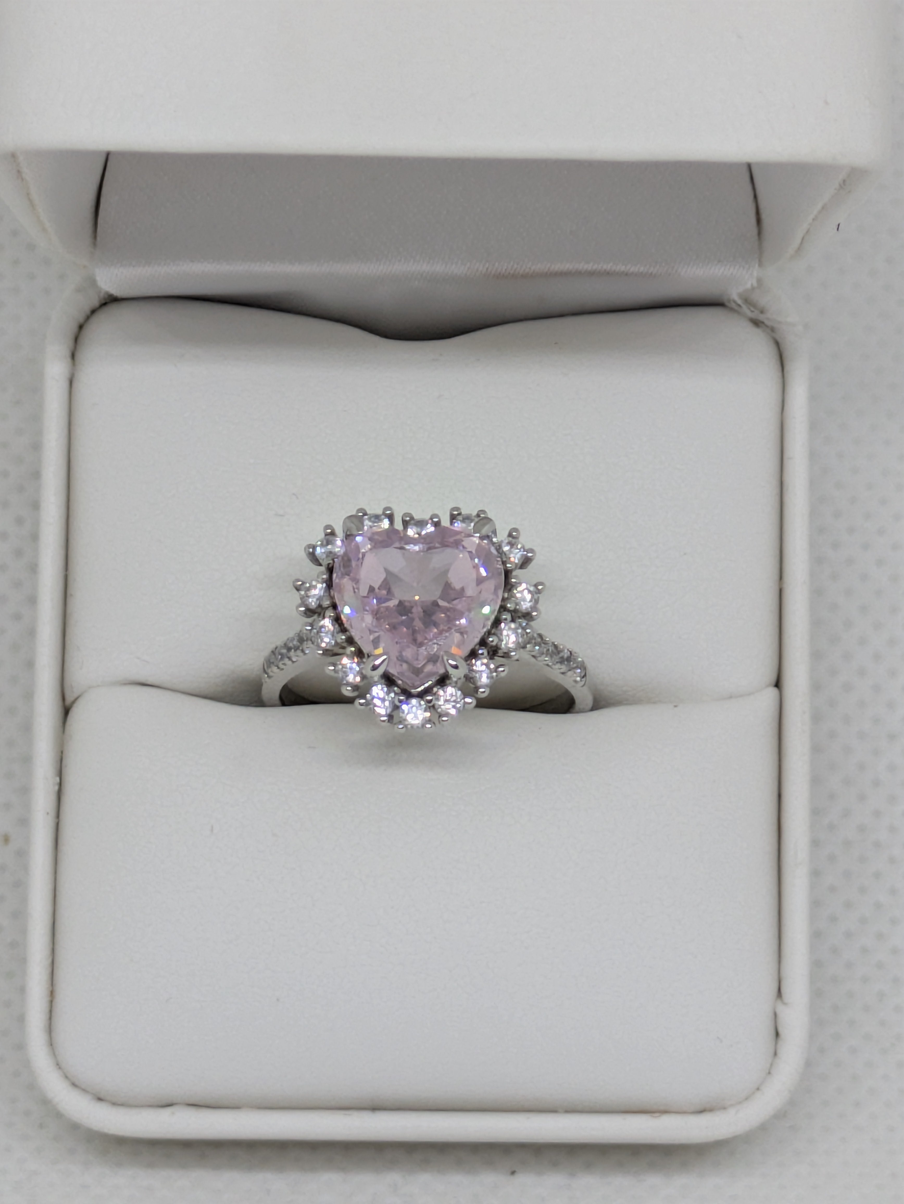 Heart Cut Pink Lab-Created Gemstone Cocktail Ring | Round Brilliant Halo | .925 Sterling Silver
