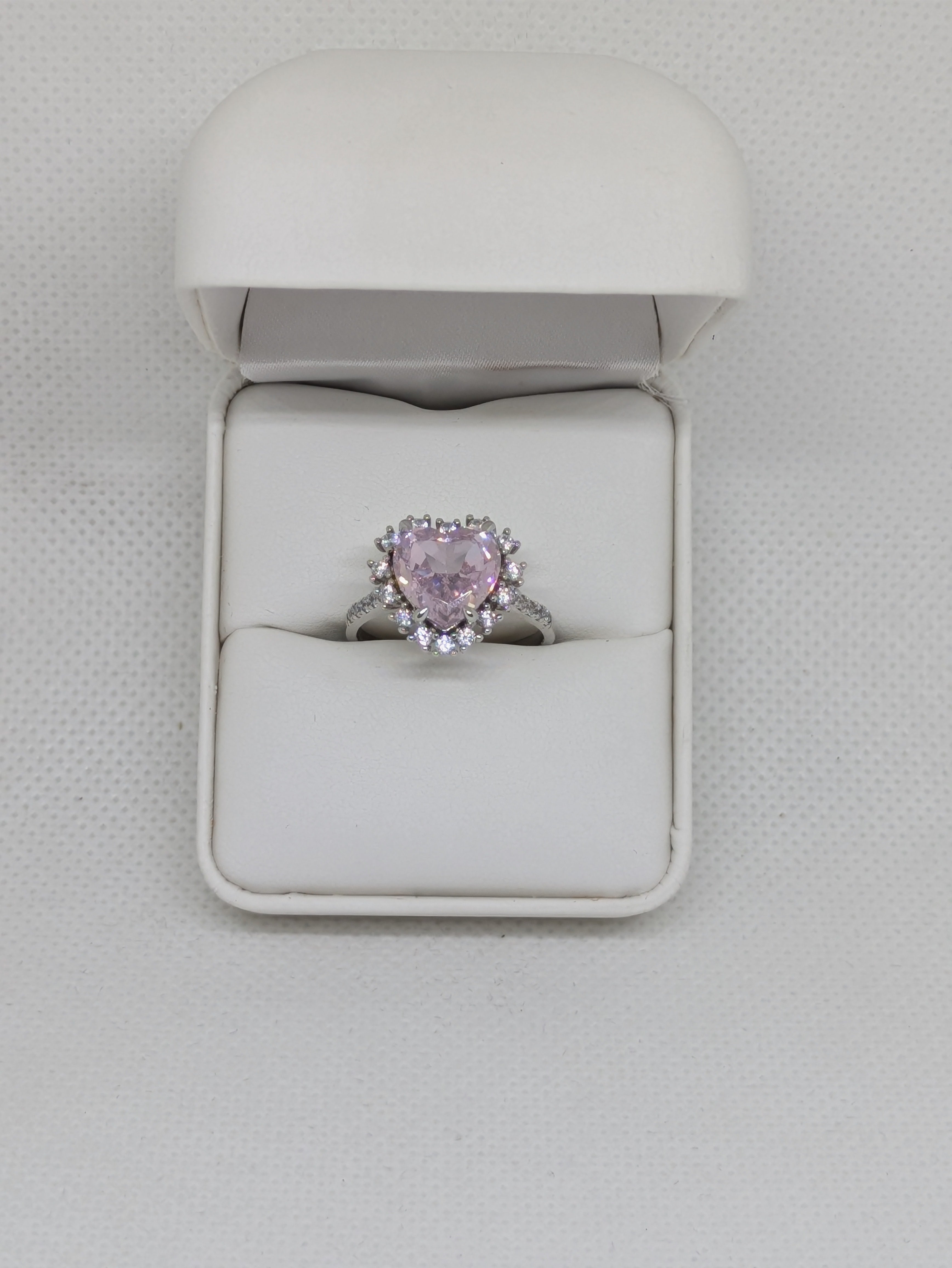Heart Cut Pink Lab-Created Gemstone Cocktail Ring | Round Brilliant Halo | .925 Sterling Silver