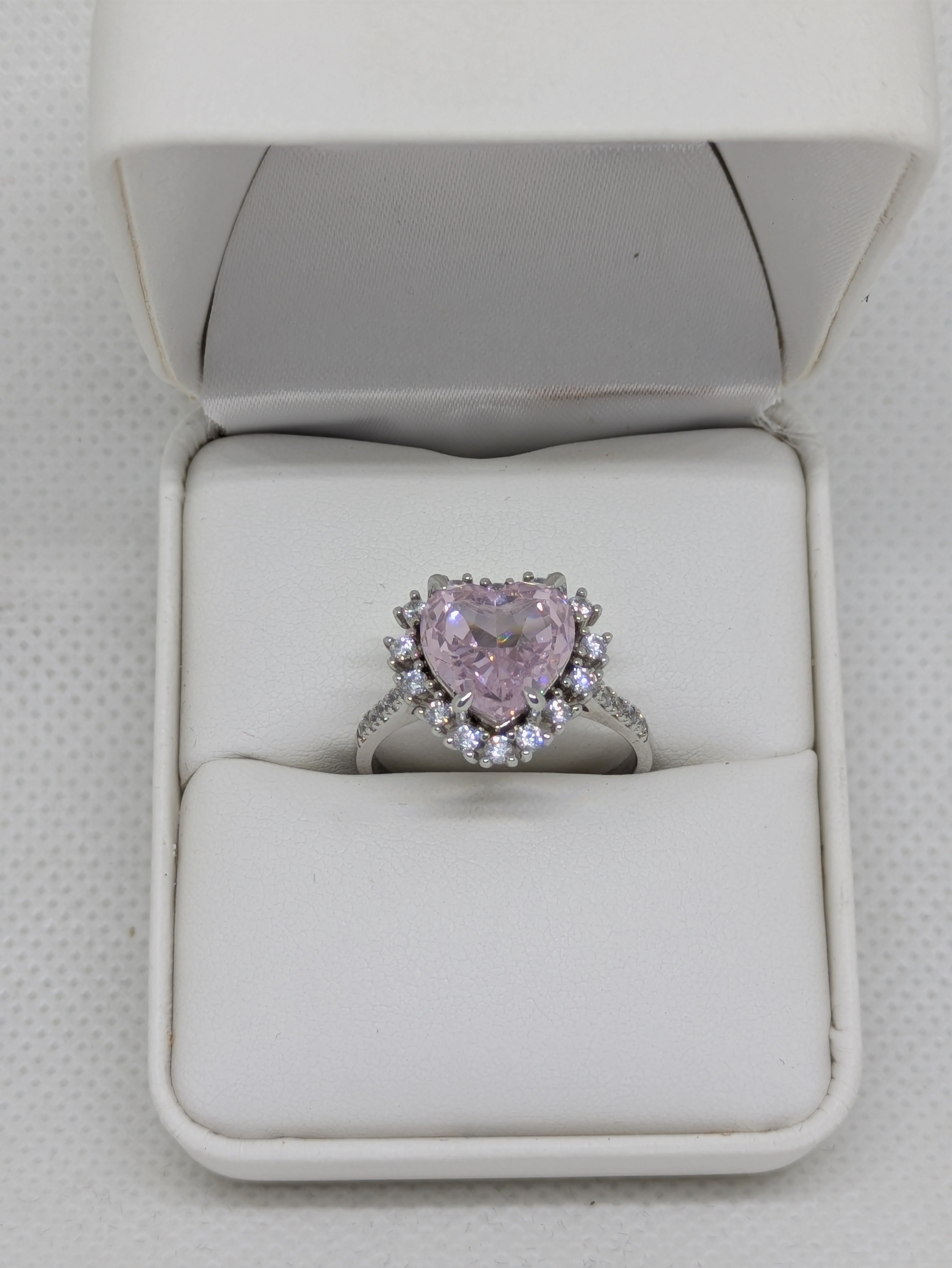 Heart Cut Pink Lab-Created Gemstone Cocktail Ring | Round Brilliant Halo | .925 Sterling Silver