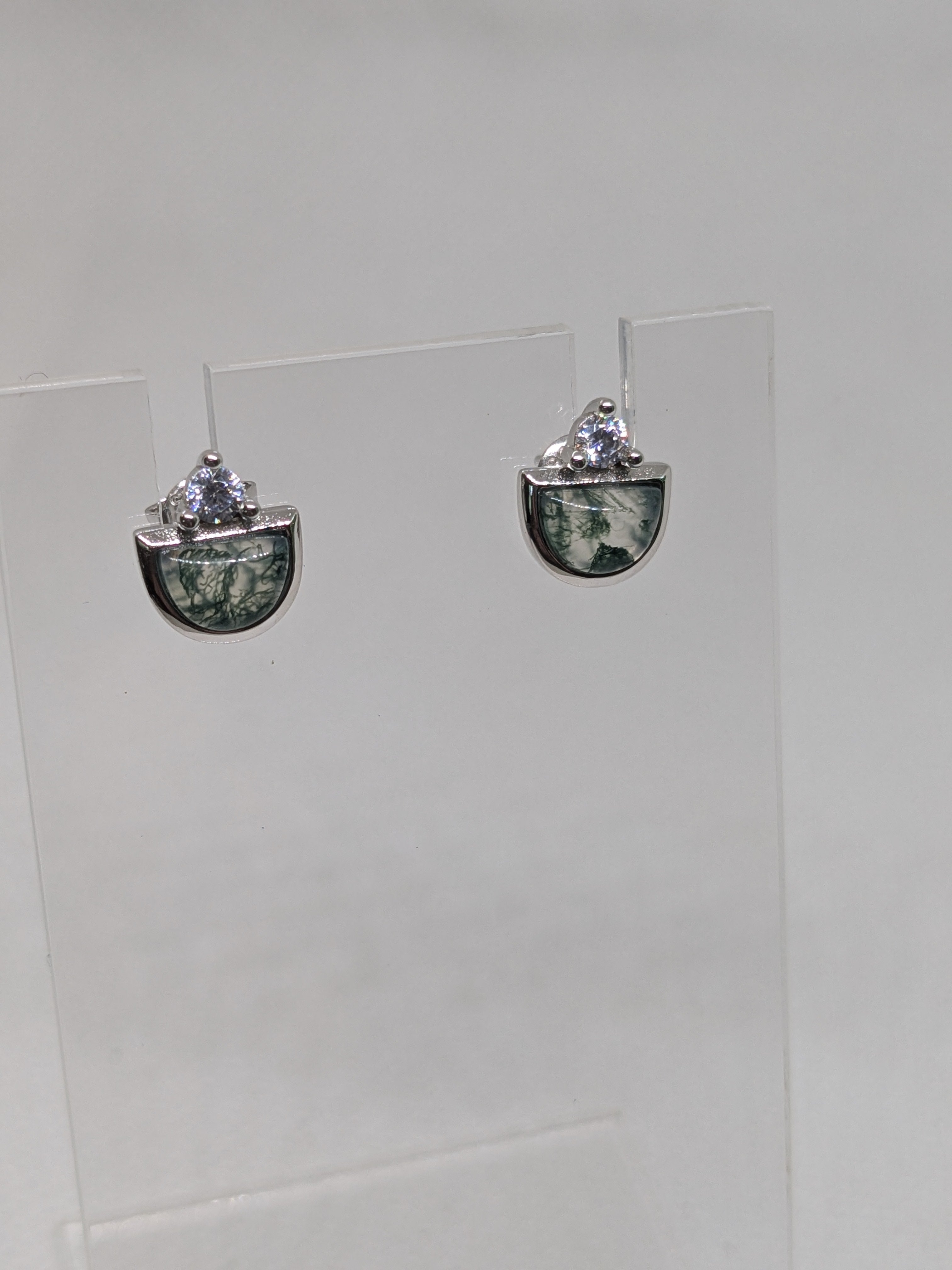 Natural Moss Agate Stud Pierced Earrings 925 Sterling Silver