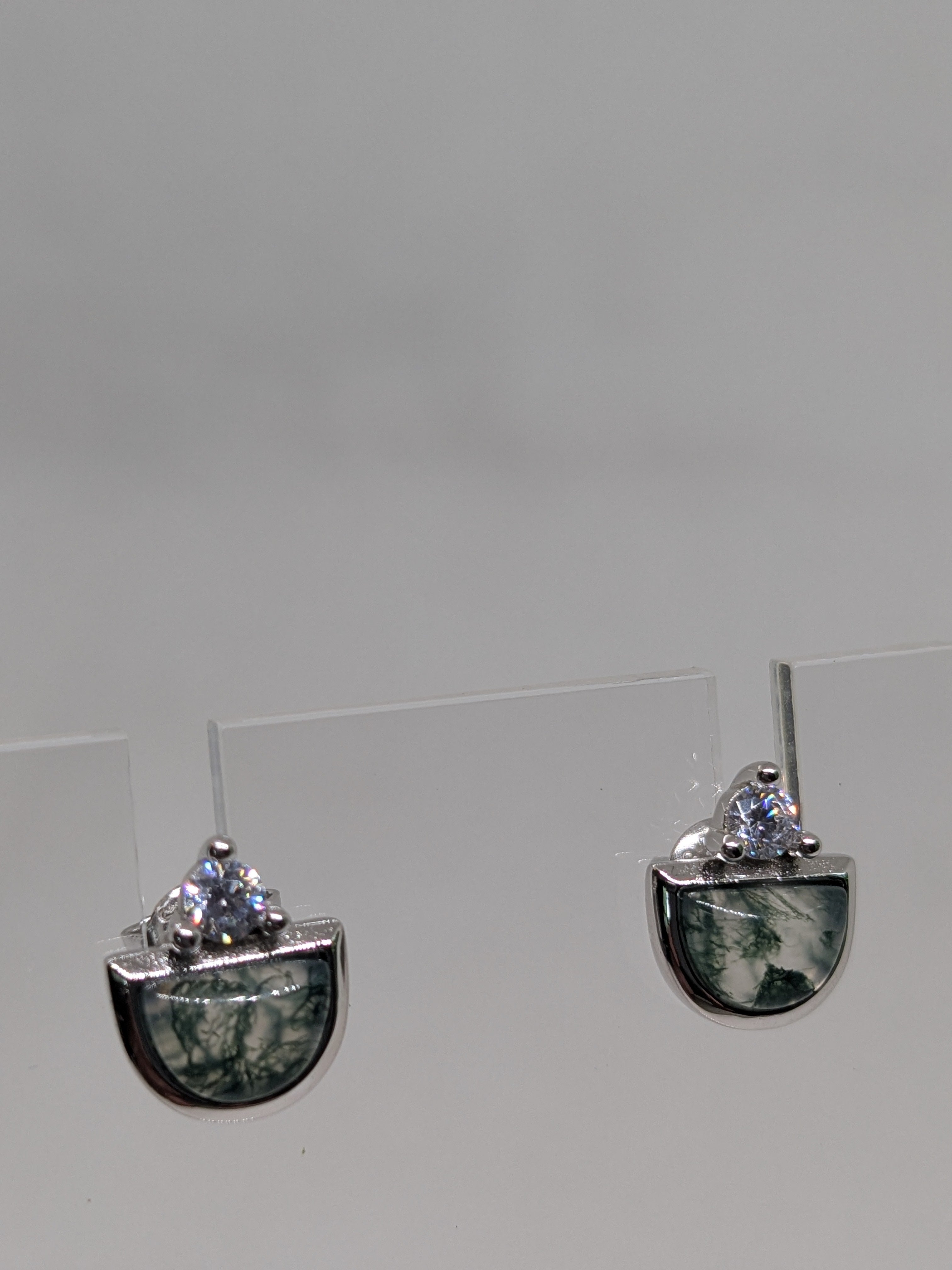 Natural Moss Agate Stud Pierced Earrings 925 Sterling Silver
