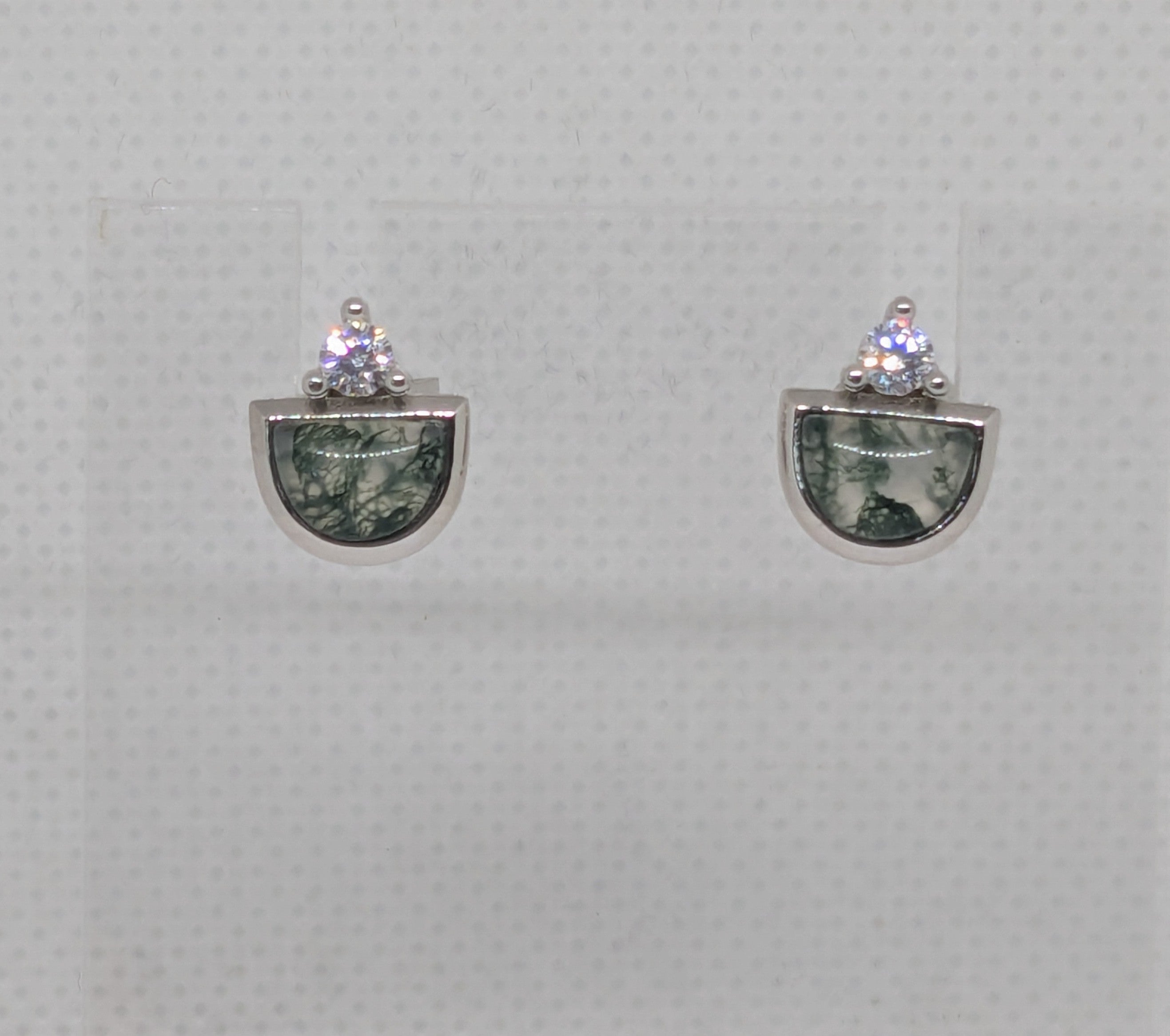 Natural Moss Agate Stud Pierced Earrings 925 Sterling Silver