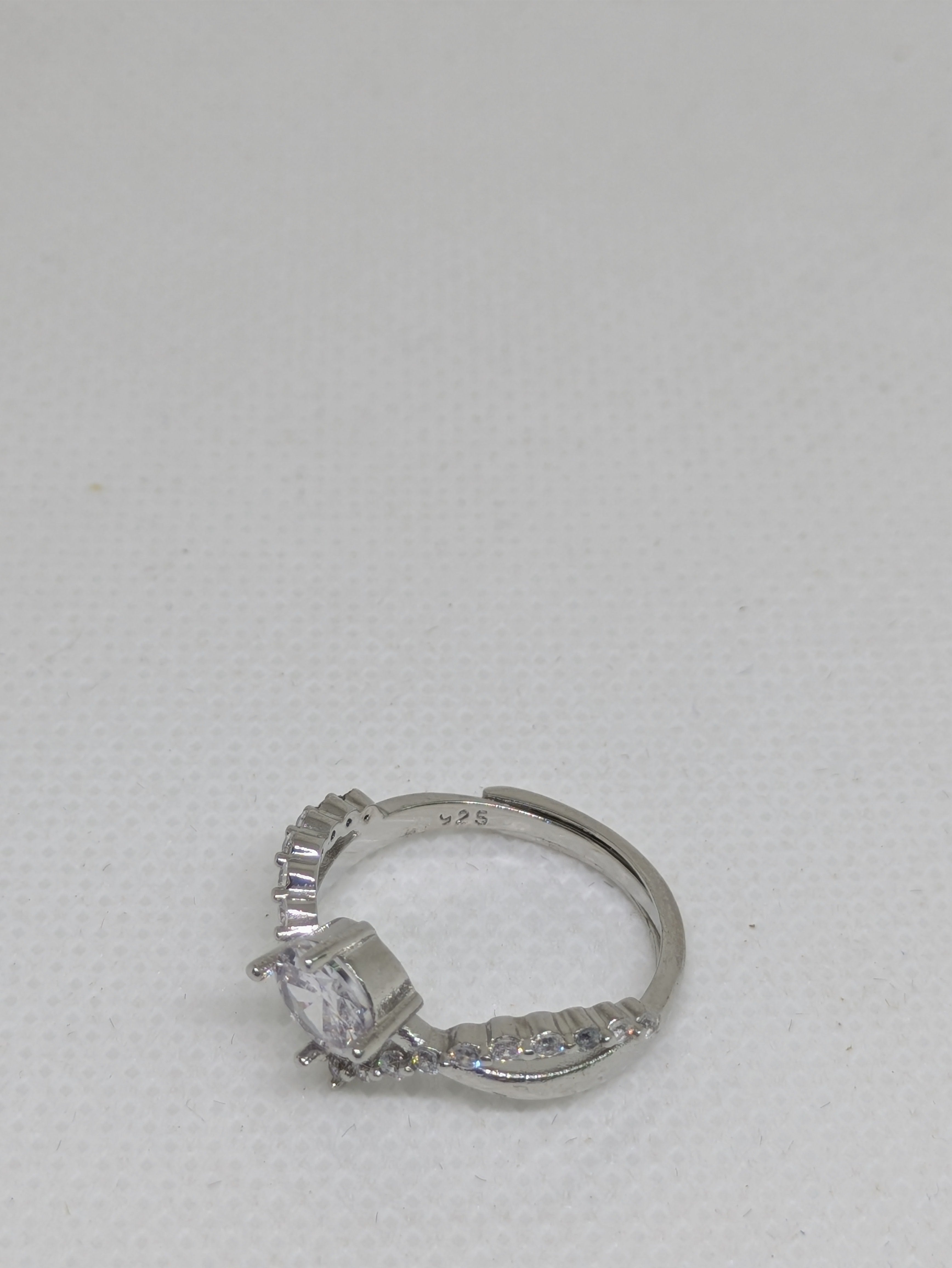 Adjustable .70ct CZ Ring – 925 Sterling Silver, Rhodium Coated