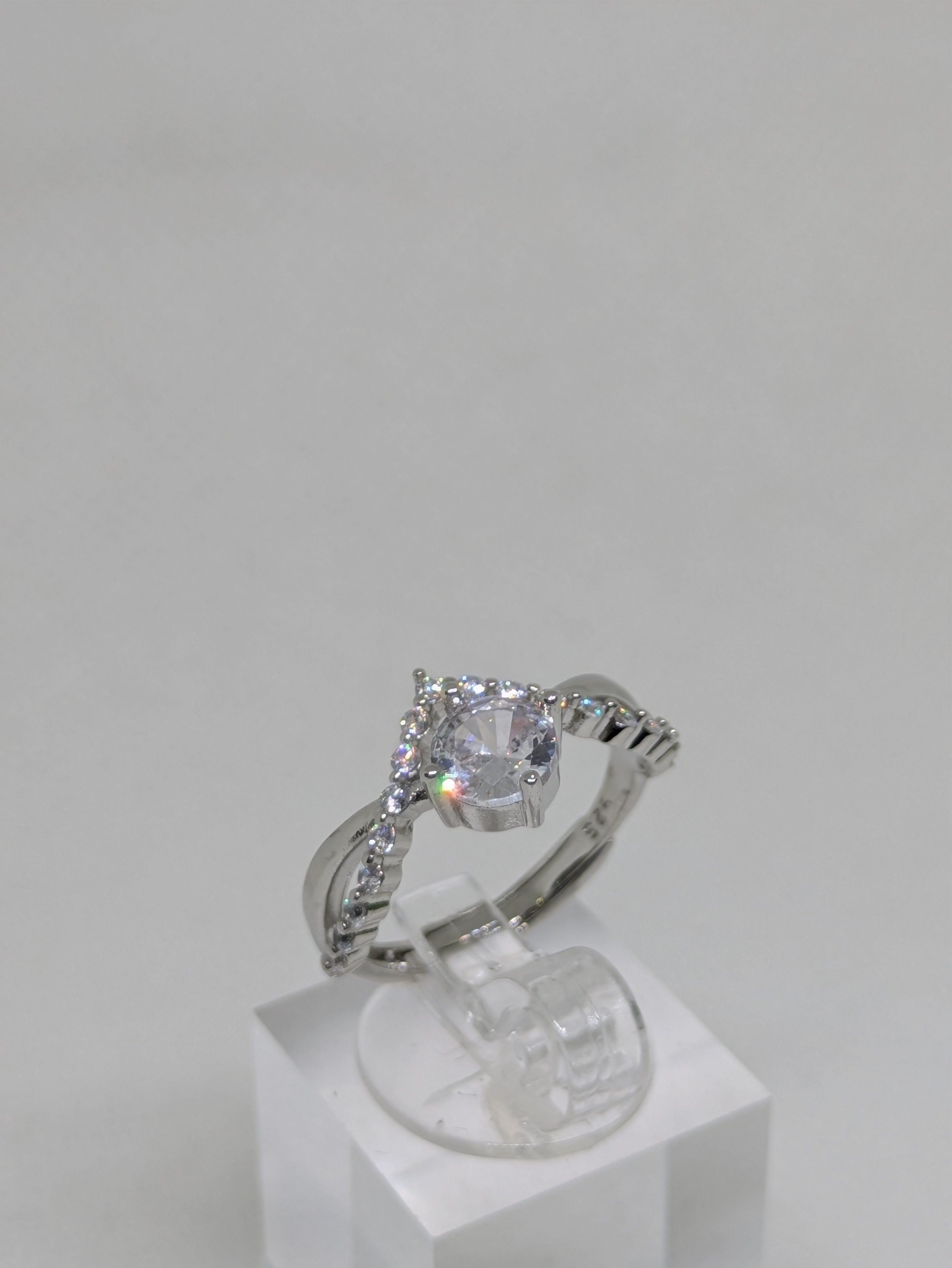 Adjustable .70ct CZ Ring – 925 Sterling Silver, Rhodium Coated