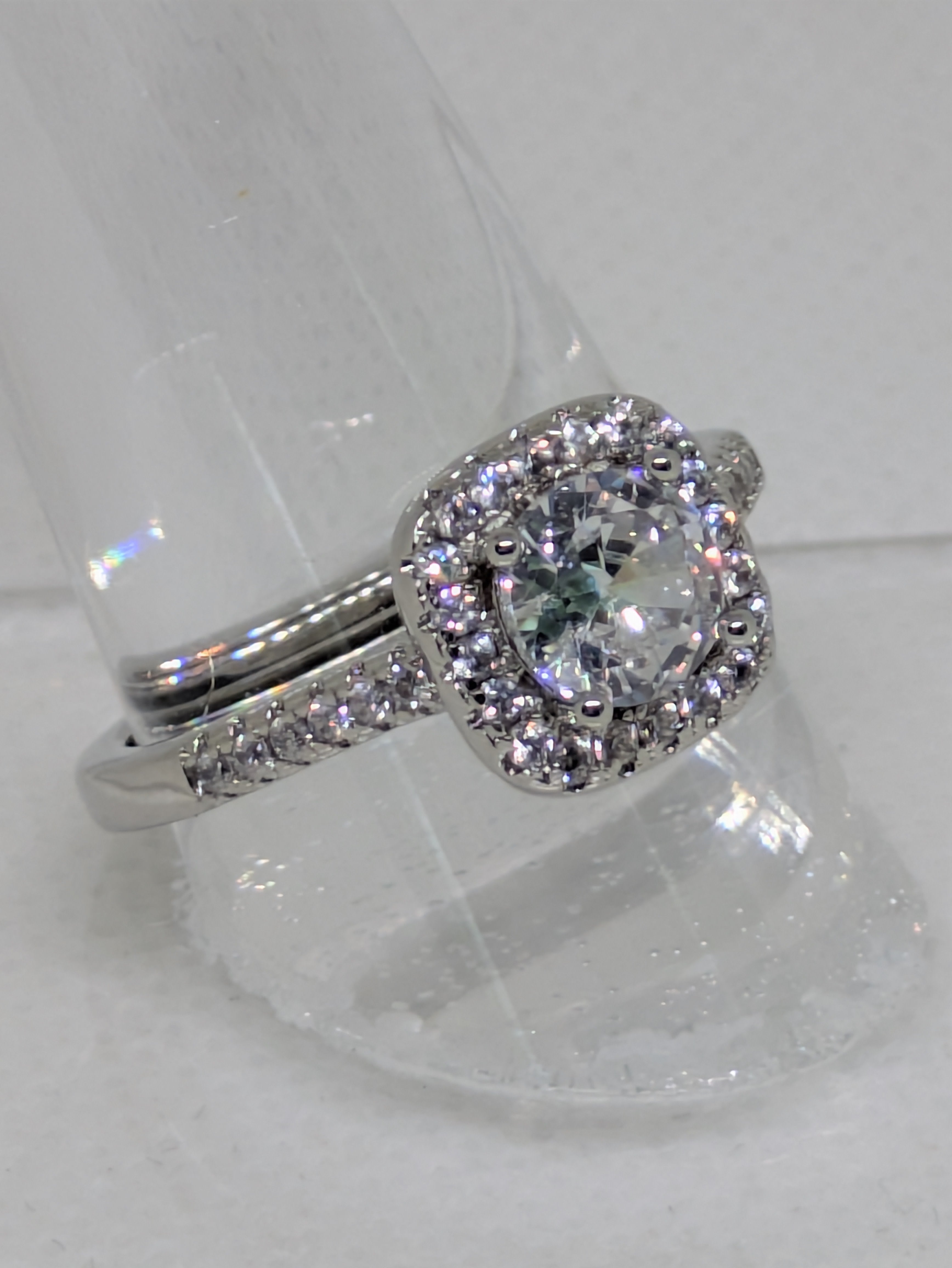 Elegant 2ct Moissanite Solitaire Adjustable Ring with Halo – 925 Sterling Silver