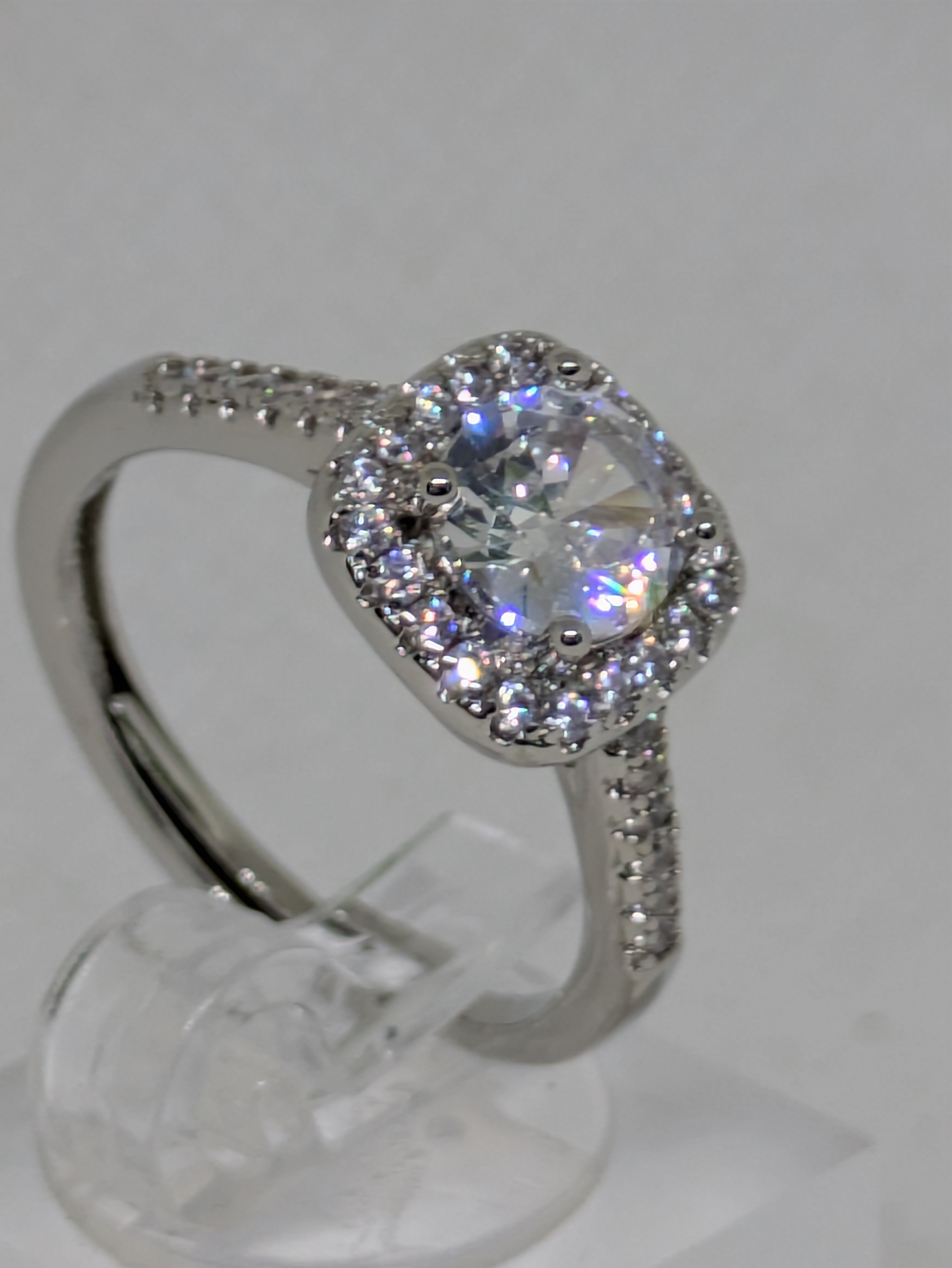 Elegant 2ct Moissanite Solitaire Adjustable Ring with Halo – 925 Sterling Silver