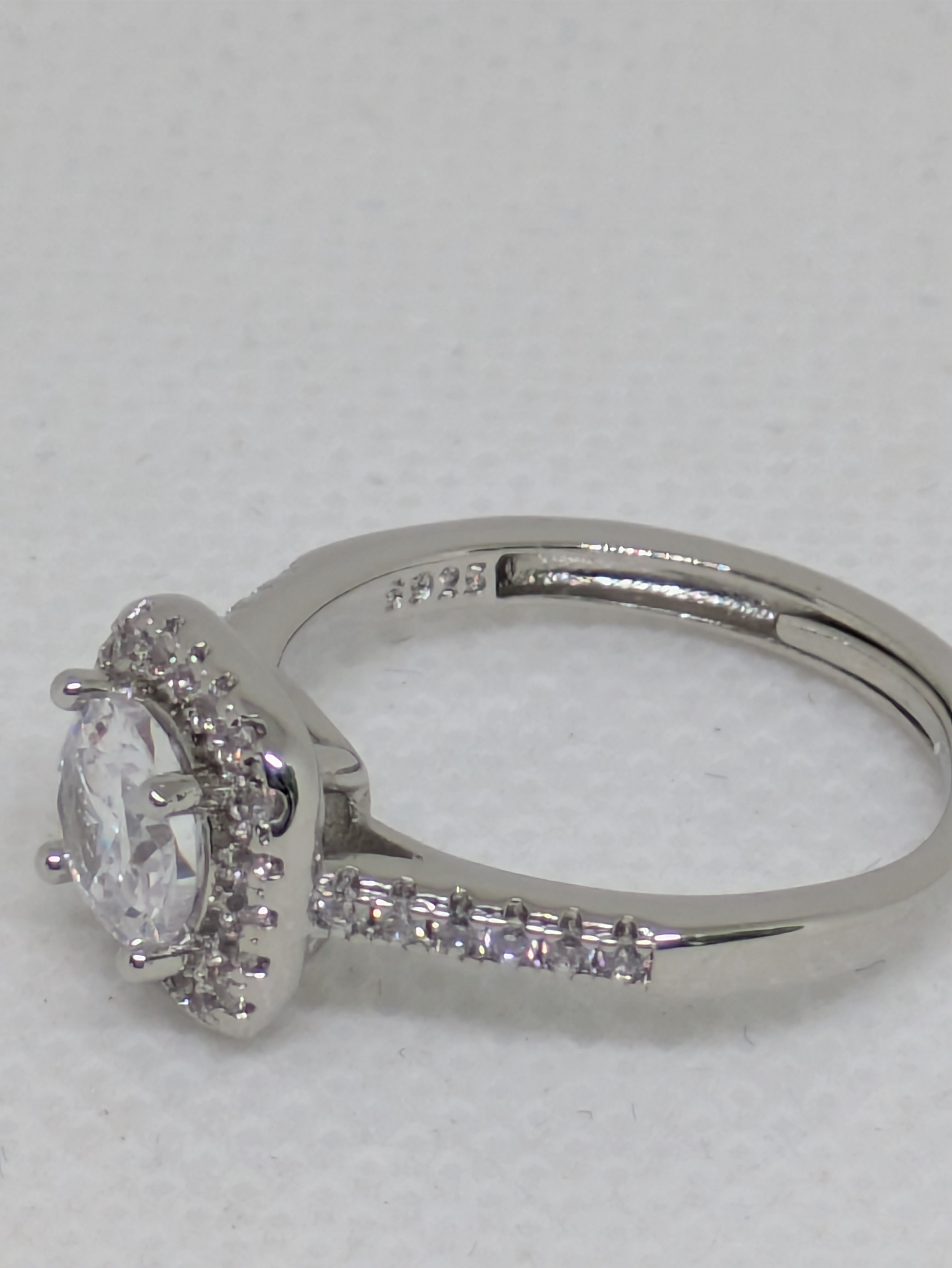 Elegant 2ct Moissanite Solitaire Adjustable Ring with Halo – 925 Sterling Silver