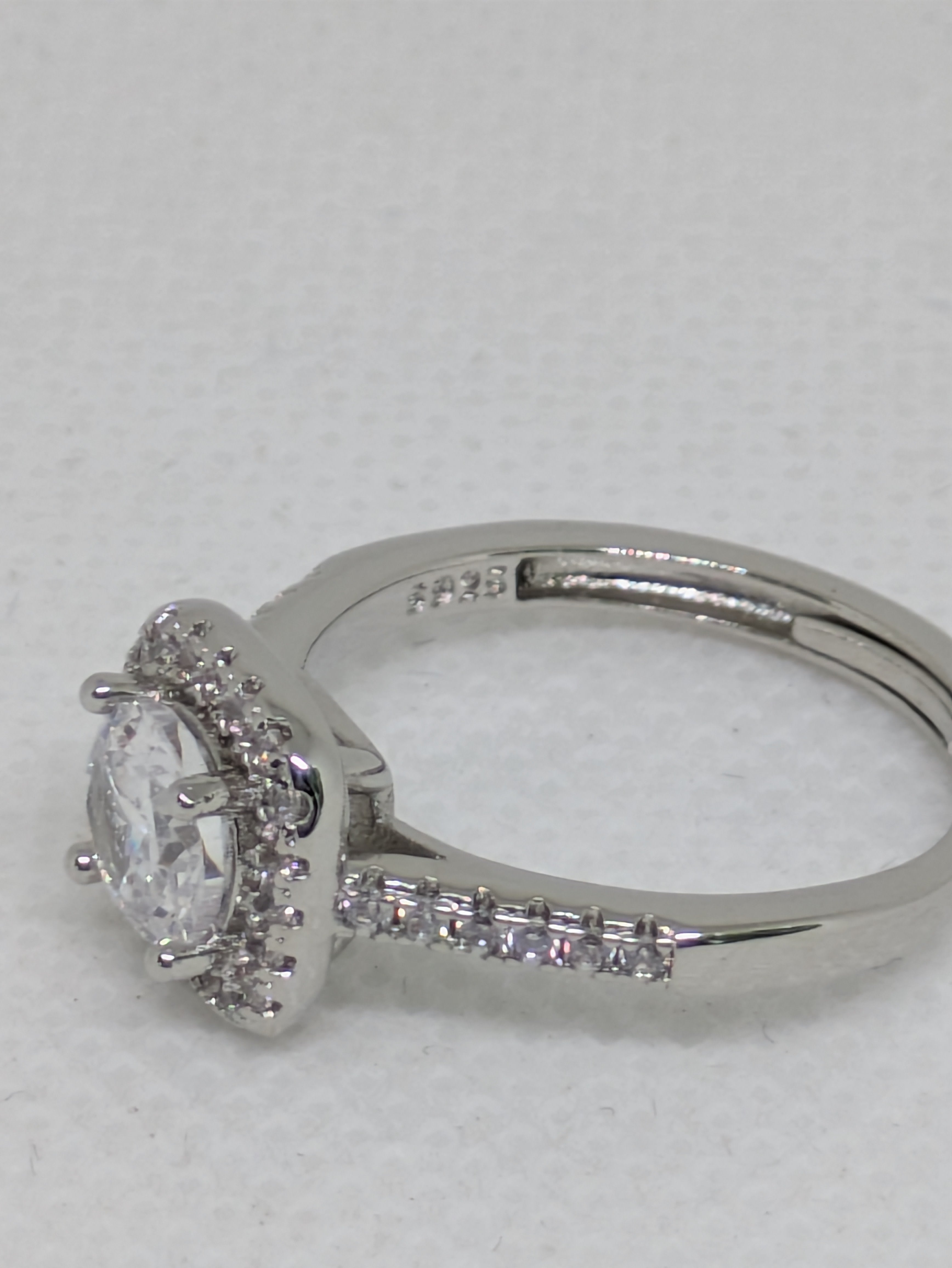 Elegant 2ct Moissanite Solitaire Adjustable Ring with Halo – 925 Sterling Silver