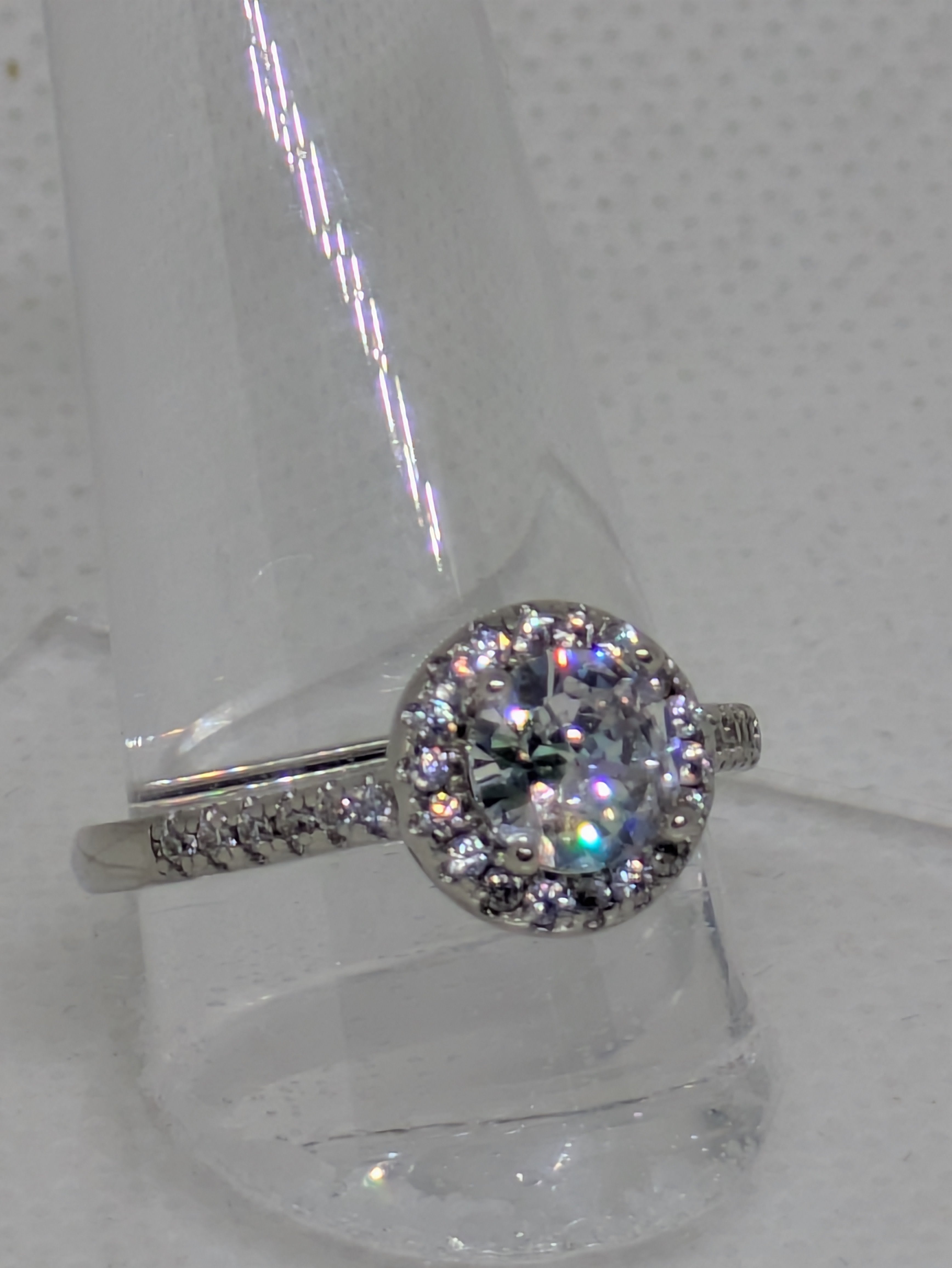 Elegant 2ct Moissanite Solitaire Adjustable Ring with Halo – 925 Sterling Silver