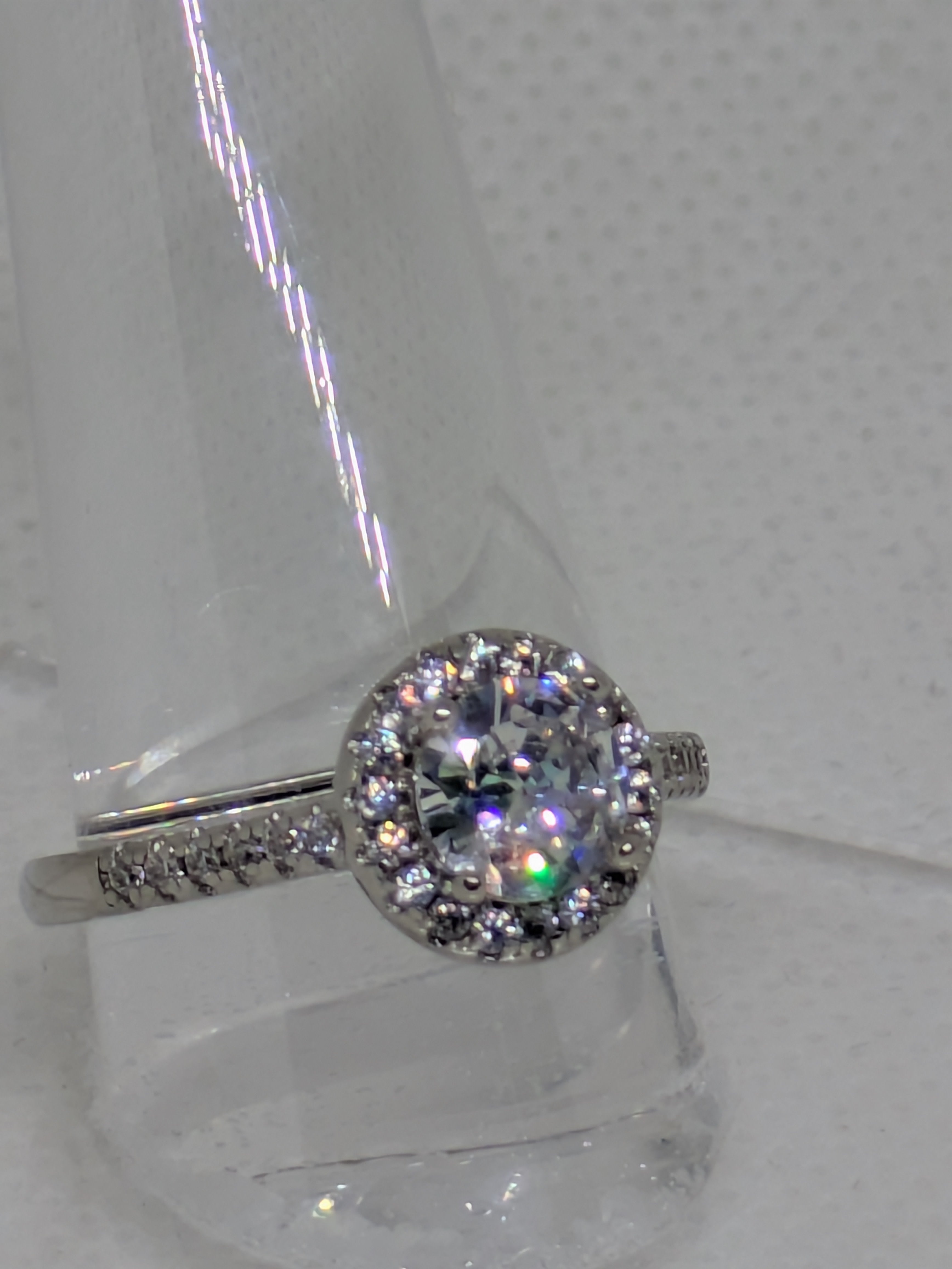 Elegant 2ct Moissanite Solitaire Adjustable Ring with Halo – 925 Sterling Silver